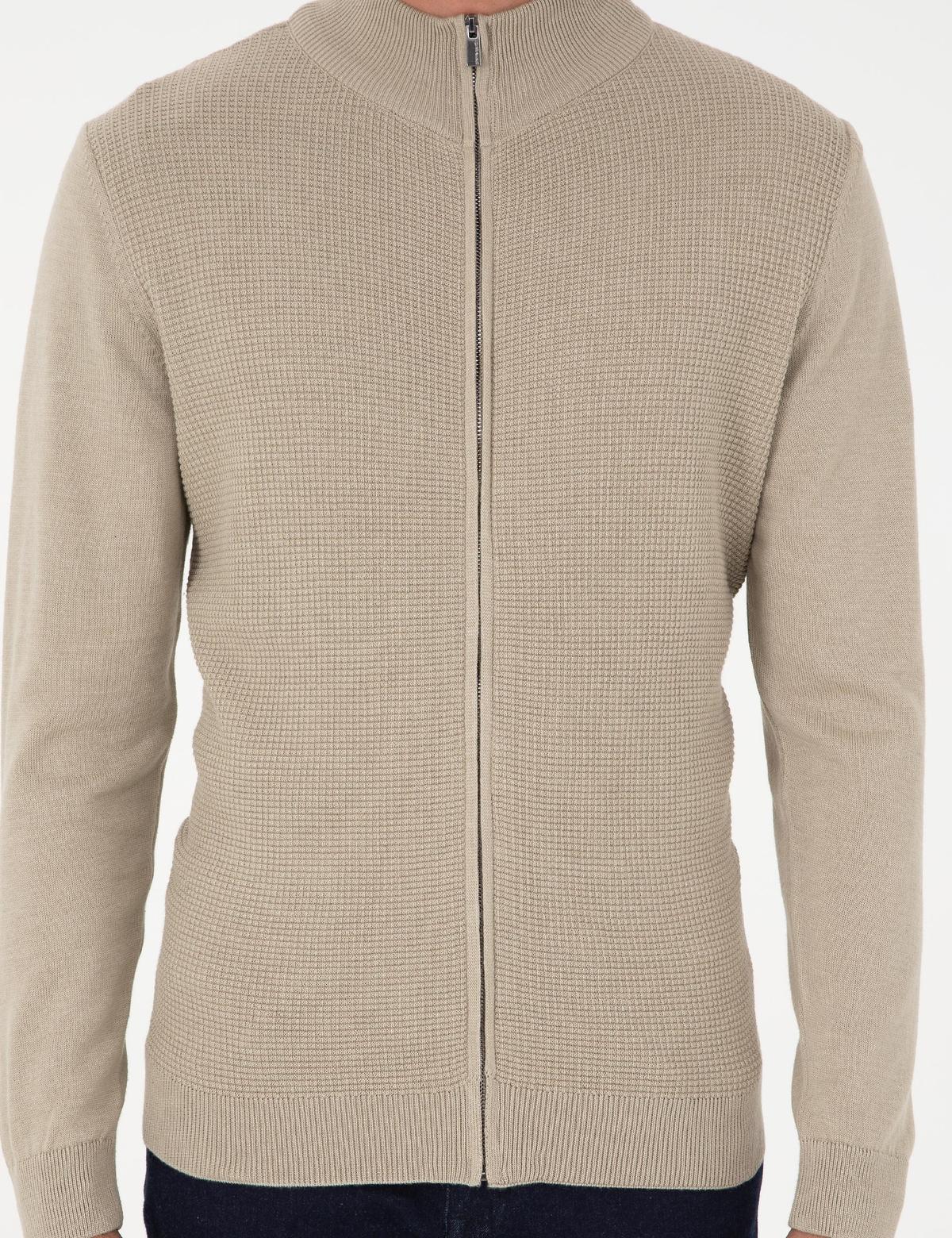 Kum Melanj Slim Fit Fermuarlı Triko Hırka - 50300497037