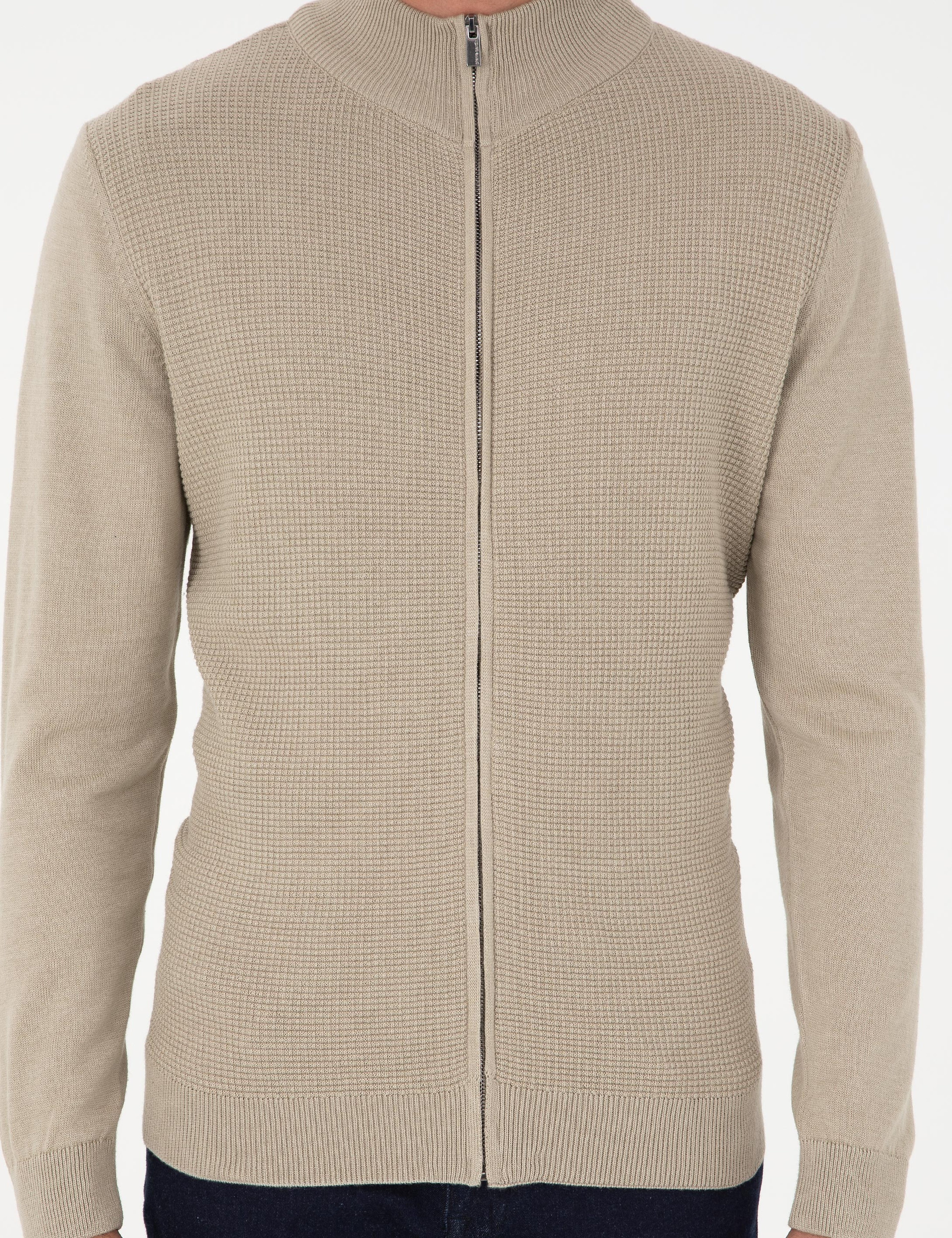 Kum Melanj Slim Fit Fermuarlı Triko Hırka - Image 6