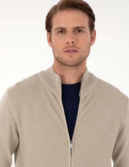 Kum Melanj Slim Fit Fermuarlı Triko Hırka - 50300497037