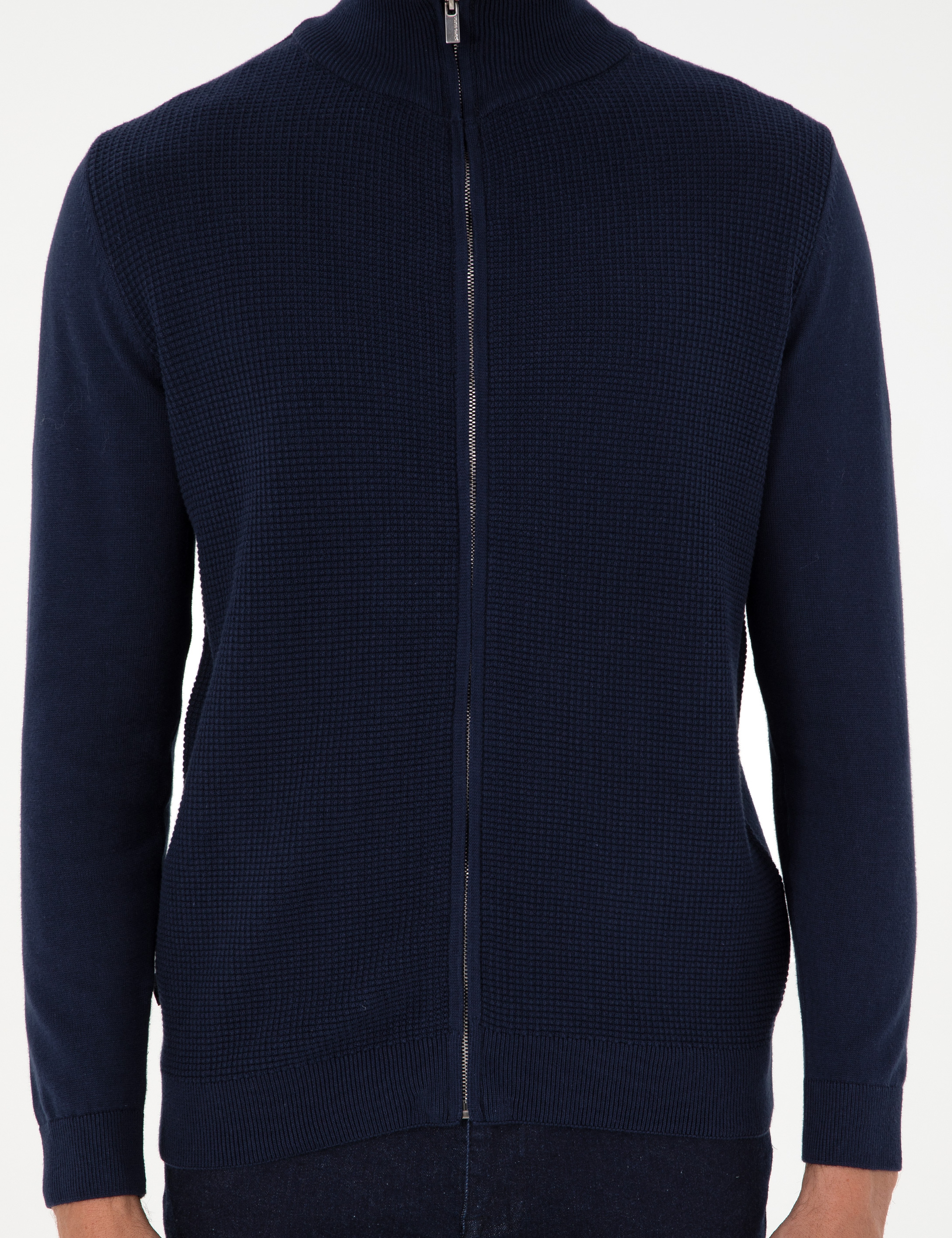 Lacivert Slim Fit Fermuarlı Triko Hırka - Image 6