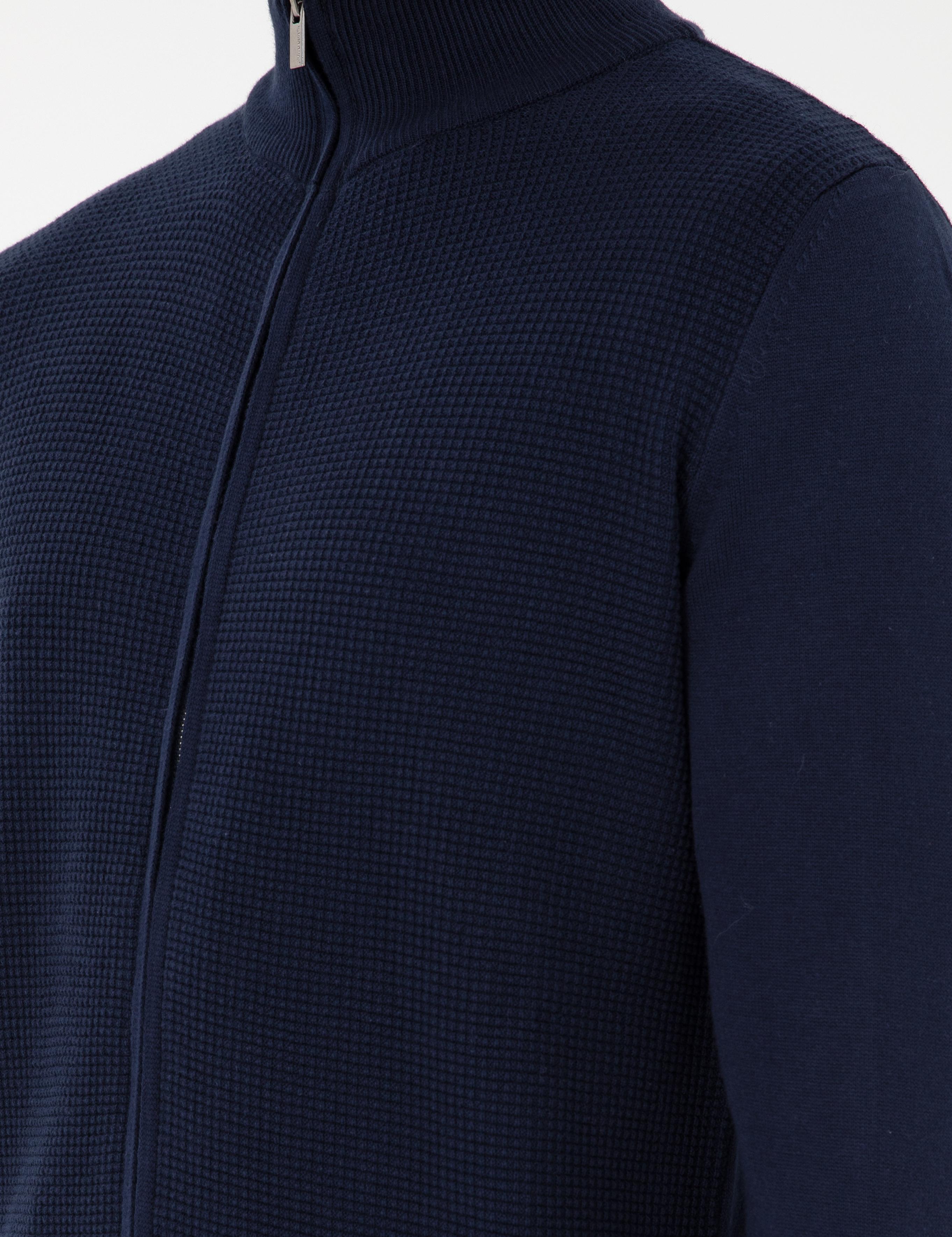 Lacivert Slim Fit Fermuarlı Triko Hırka