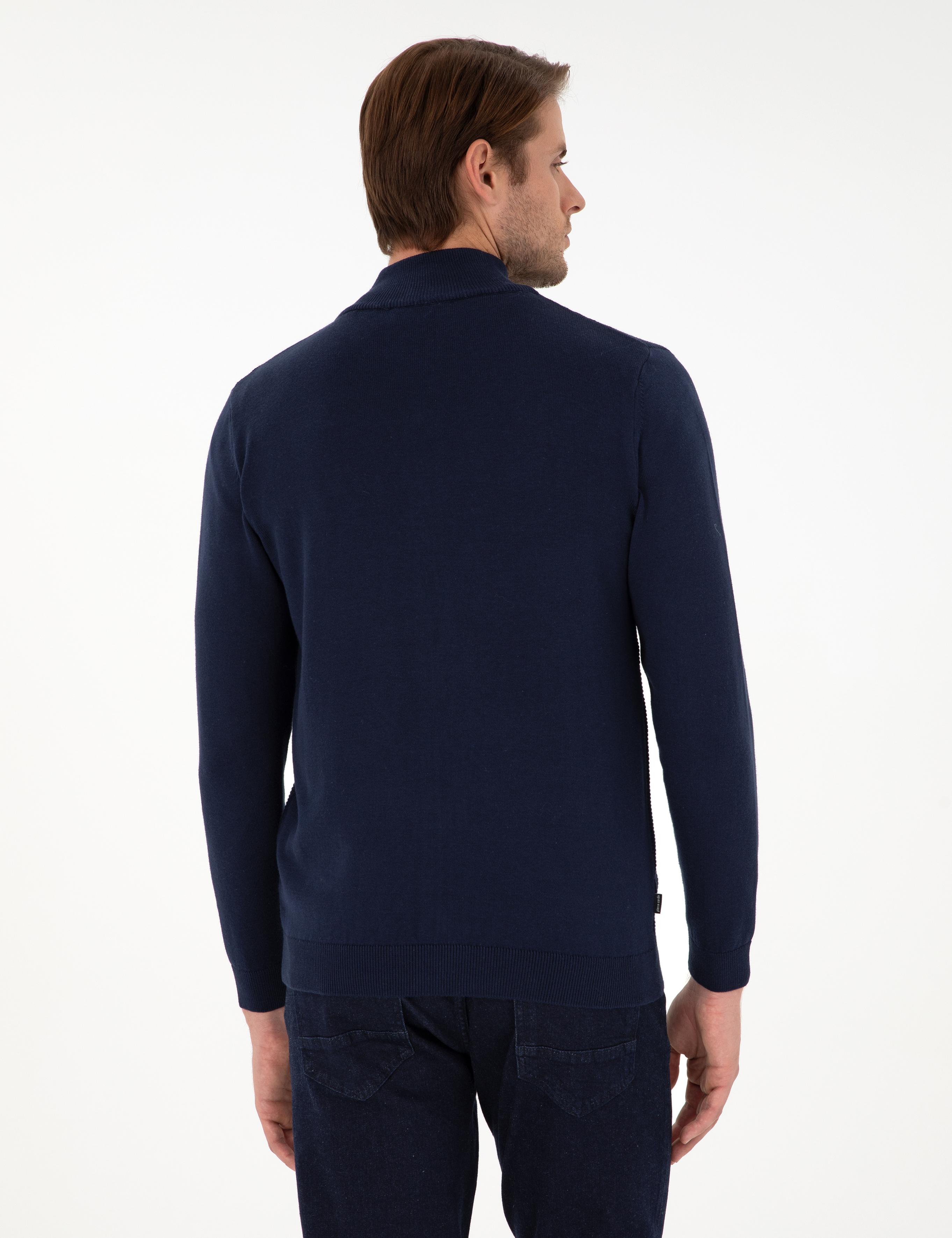 Lacivert Slim Fit Fermuarlı Triko Hırka