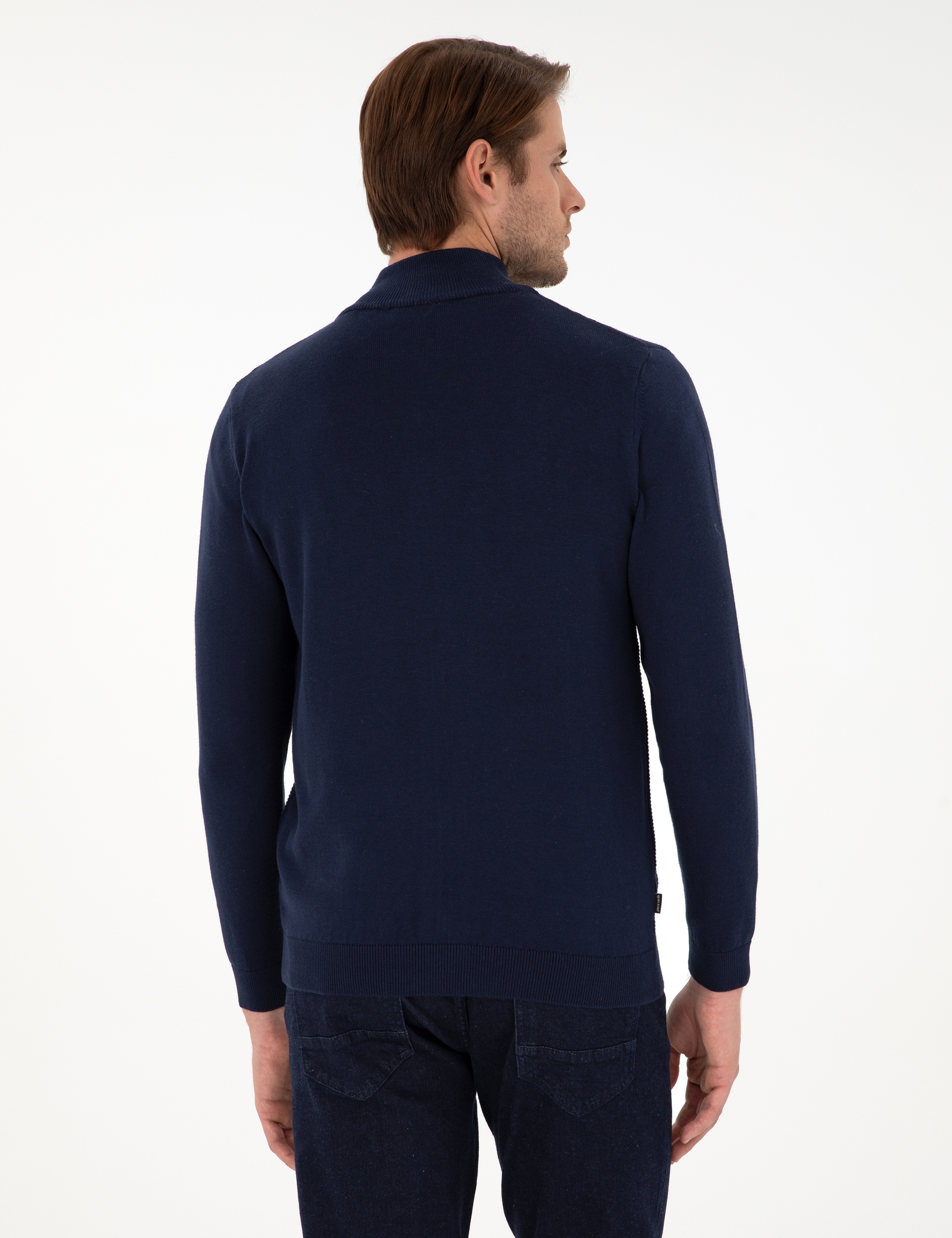 Lacivert Slim Fit Fermuarlı Triko Hırka - Image 5