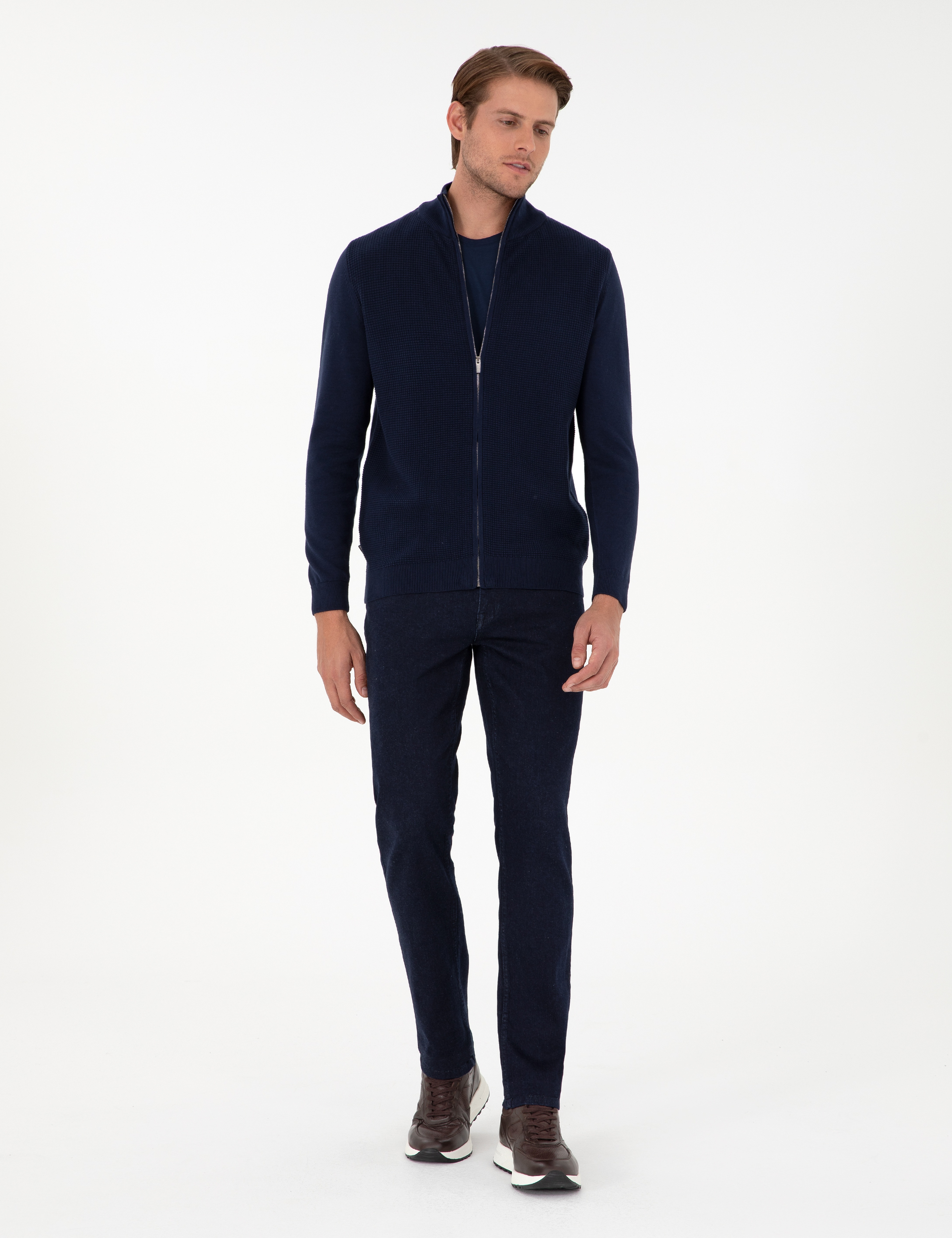 Lacivert Slim Fit Fermuarlı Triko Hırka - Image 4