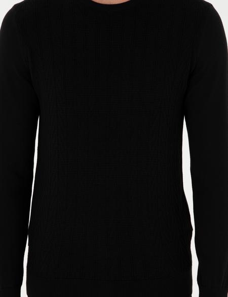 Siyah Slim Fit Bisiklet Yaka Triko Kazak - 50300499008