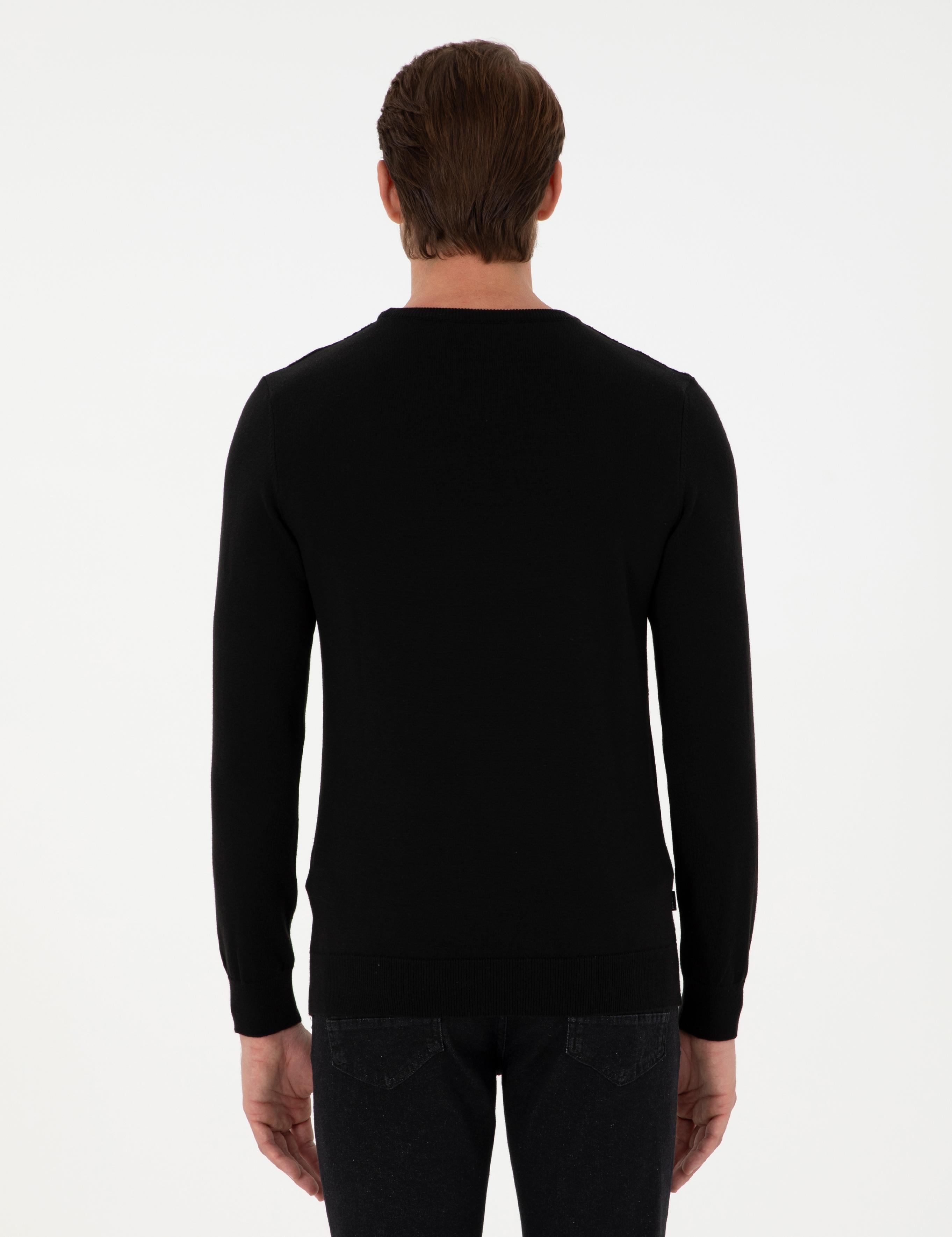 Siyah Slim Fit Bisiklet Yaka Triko Kazak