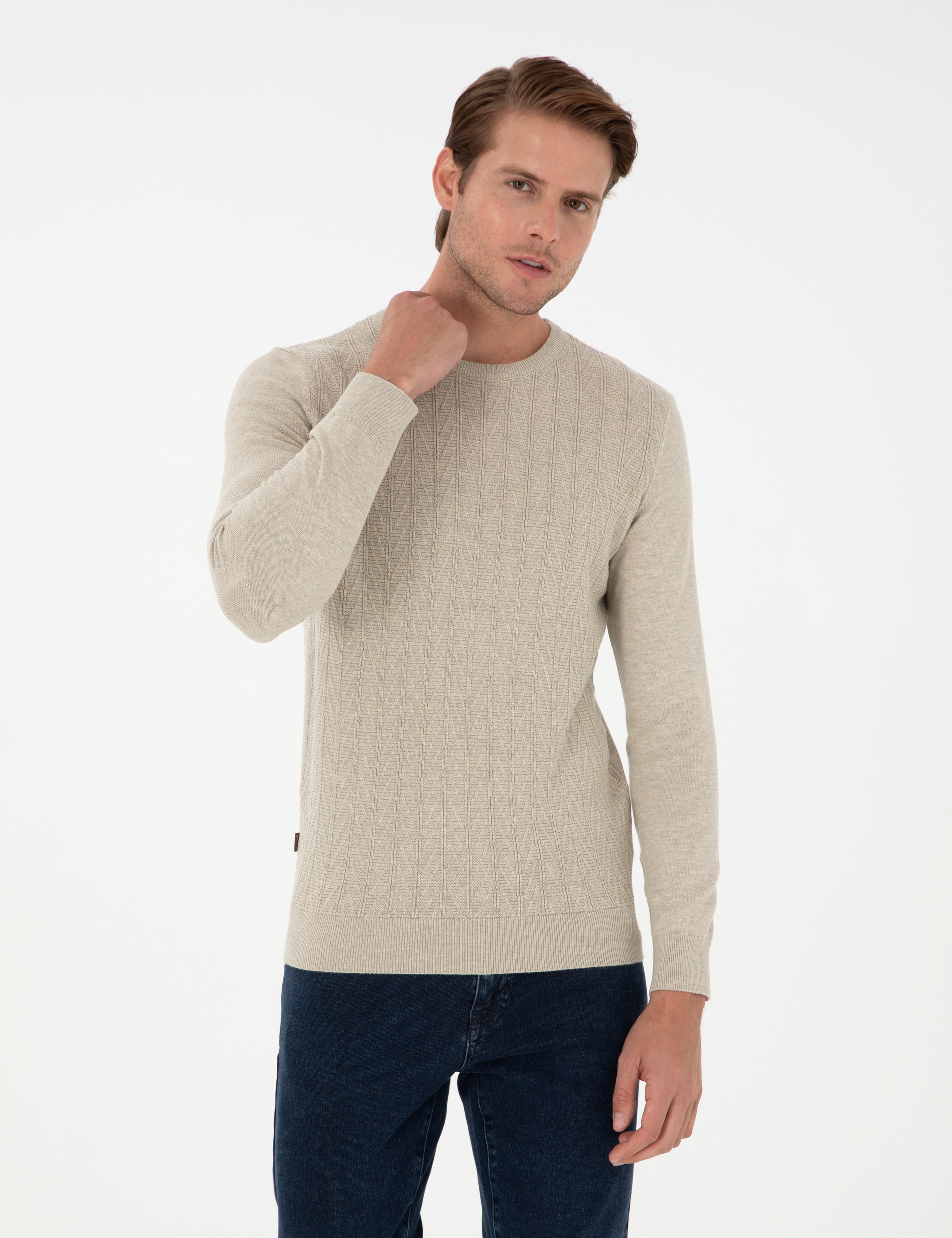 Kum Melanj Slim Fit Bisiklet Yaka Triko Kazak