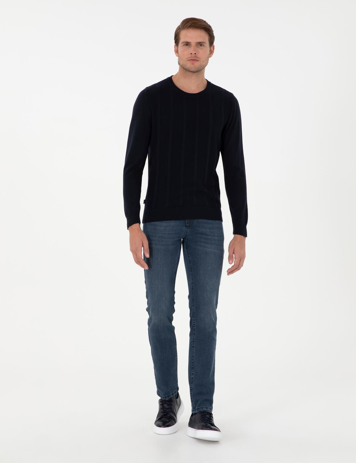 Lacivert Slim Fit Bisiklet Yaka Triko Kazak - 50300531006