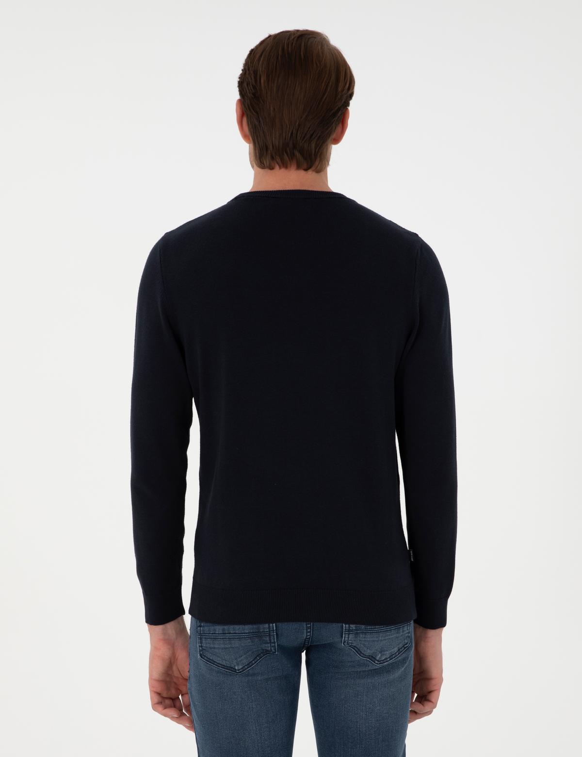 Lacivert Slim Fit Bisiklet Yaka Triko Kazak - 50300531006