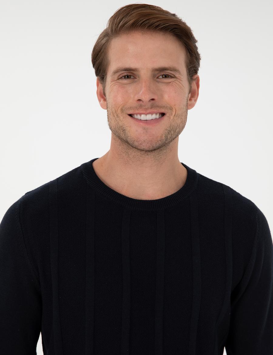 Lacivert Slim Fit Bisiklet Yaka Triko Kazak