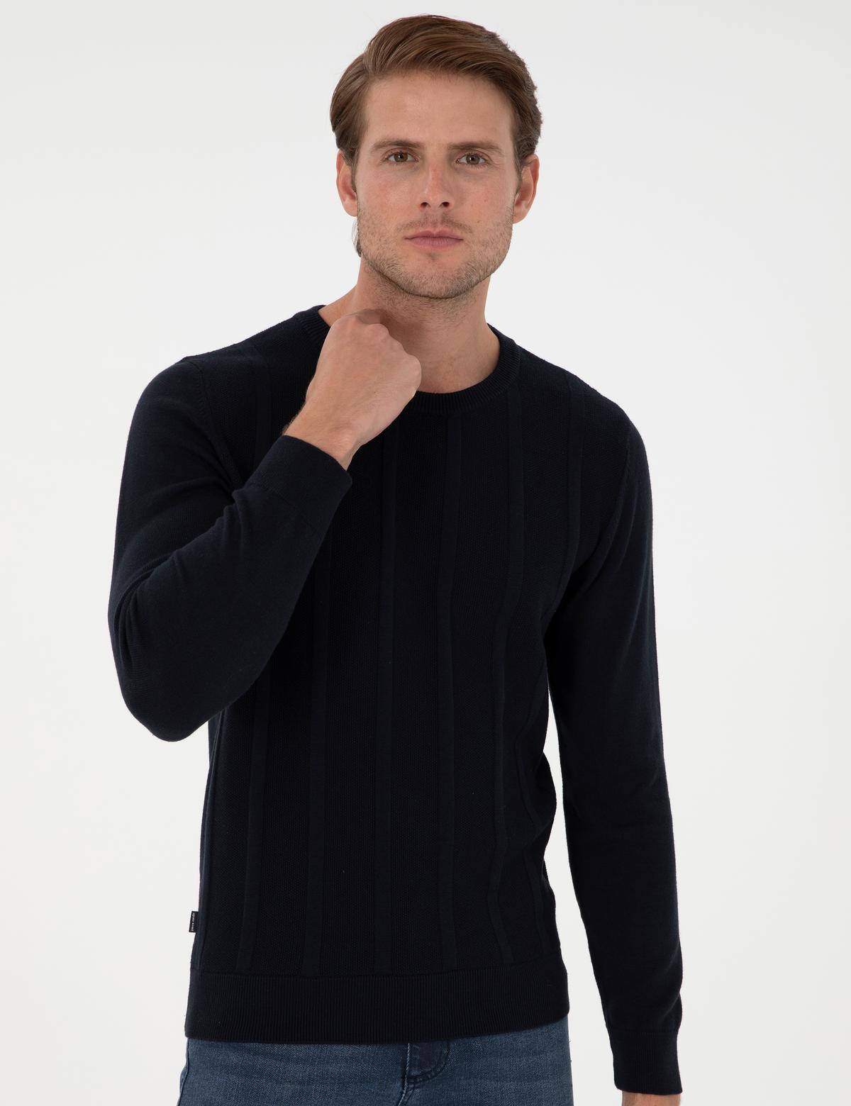 Lacivert Slim Fit Bisiklet Yaka Triko Kazak - 50300531006