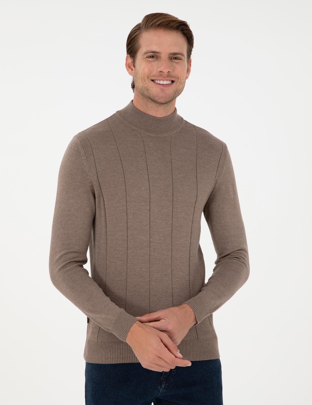 Vizon Melanj Slim Fit Yarım Balıkçı Yaka Triko Kazak - 50300460059