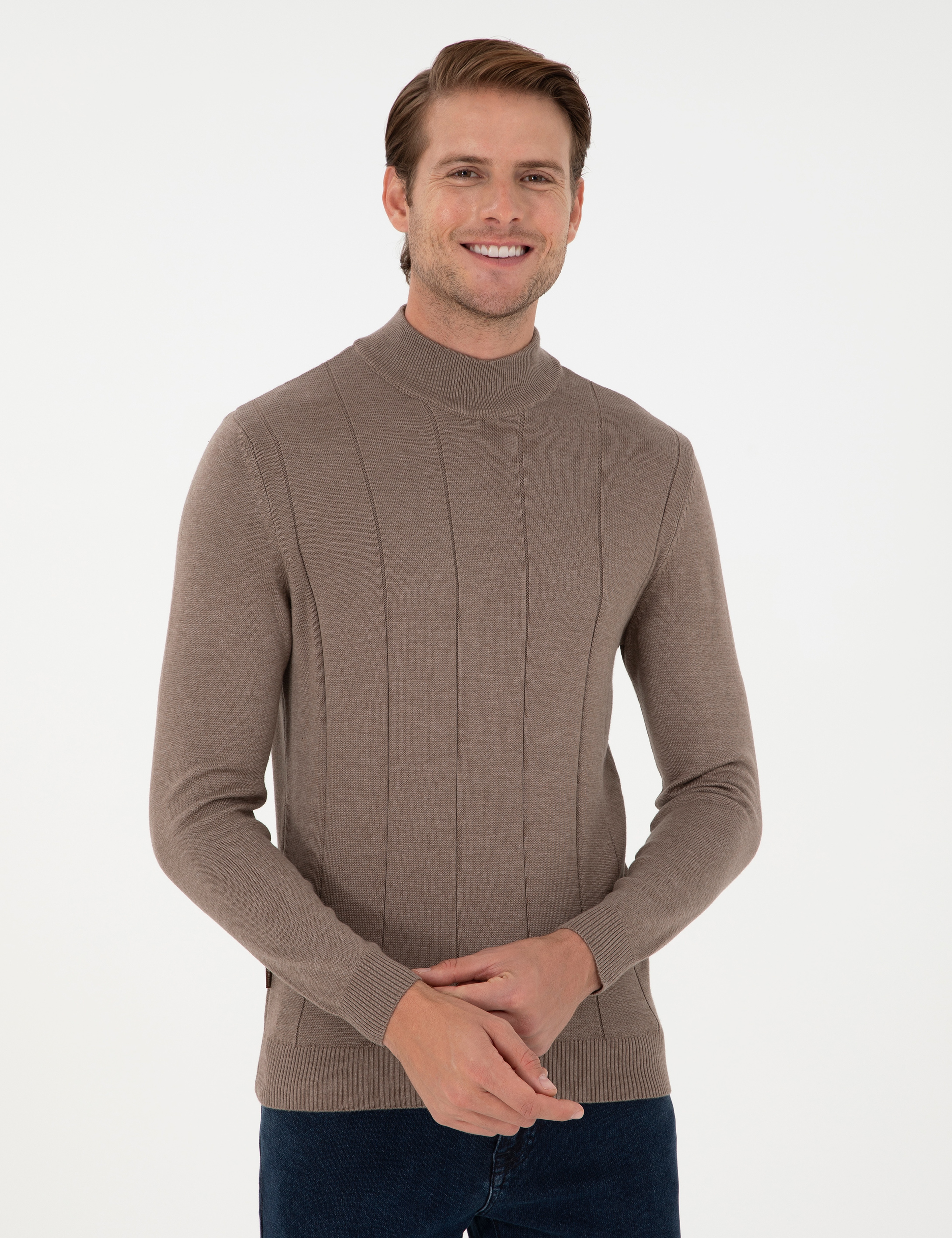 Vizon Melanj Slim Fit Yarım Balıkçı Yaka Triko Kazak - Image 3