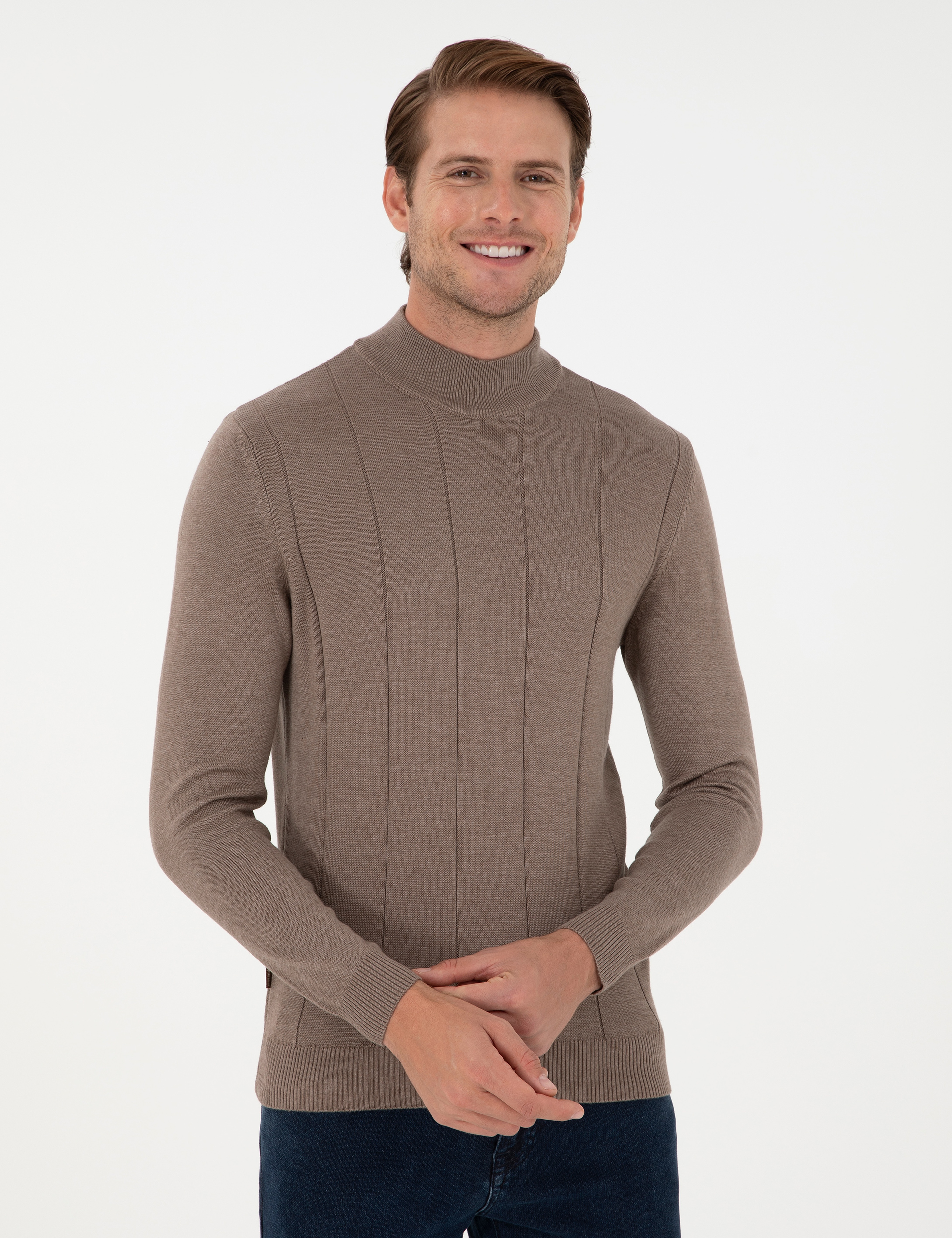 Vizon Melanj Slim Fit Yarım Balıkçı Yaka Triko Kazak