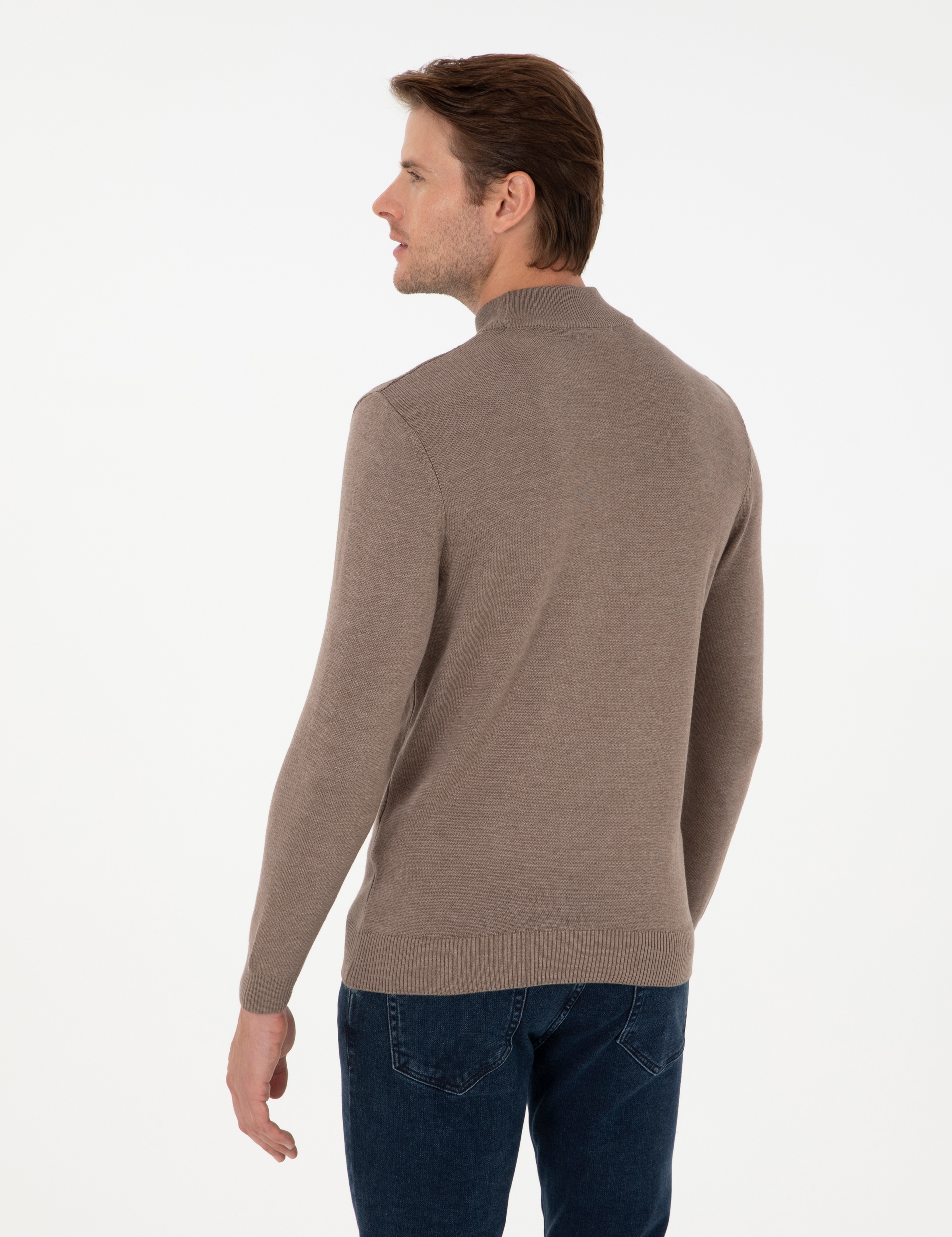 Vizon Melanj Slim Fit Yarım Balıkçı Yaka Triko Kazak - Image 5