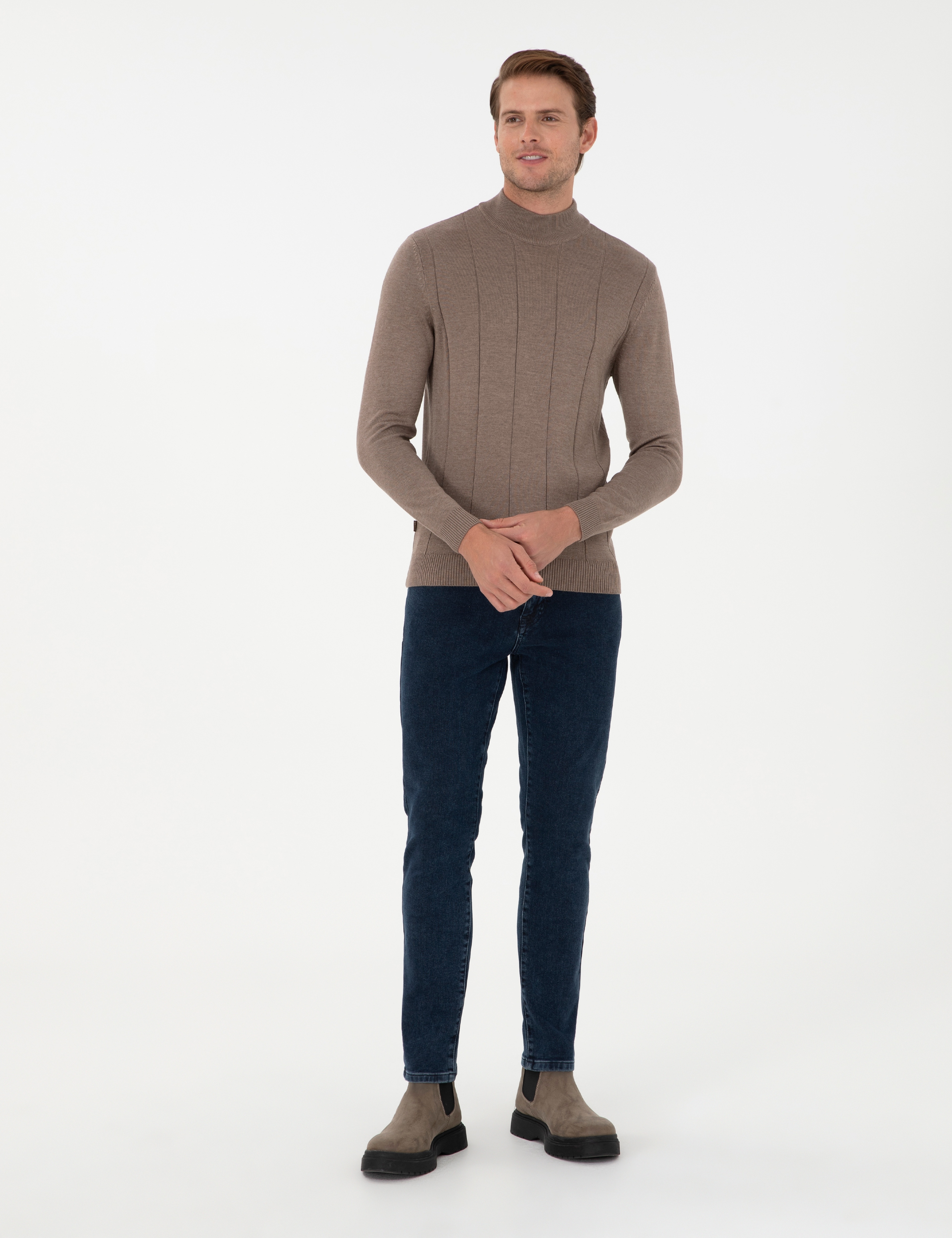 Vizon Melanj Slim Fit Yarım Balıkçı Yaka Triko Kazak