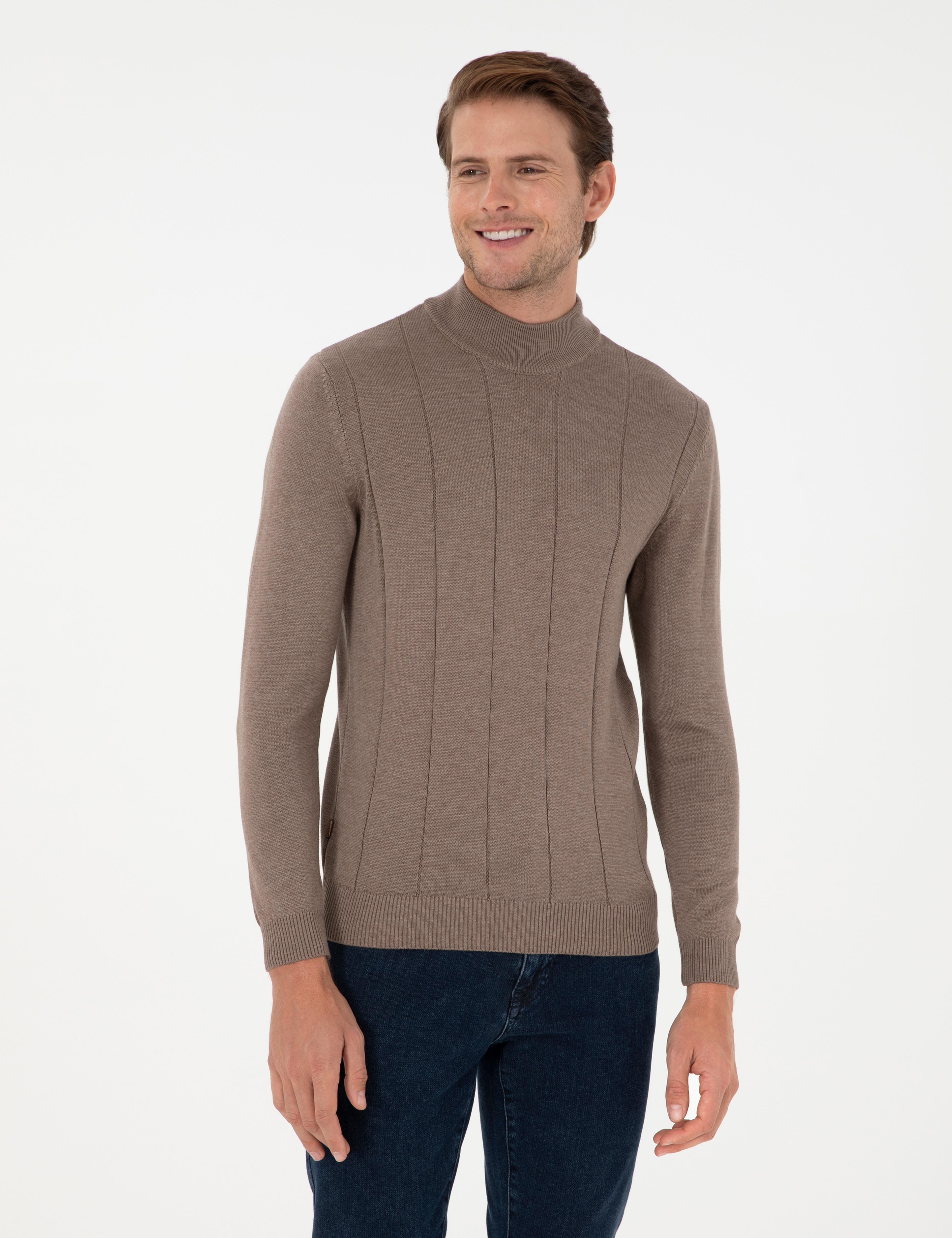 Vizon Melanj Slim Fit Yarım Balıkçı Yaka Triko Kazak - Image 1