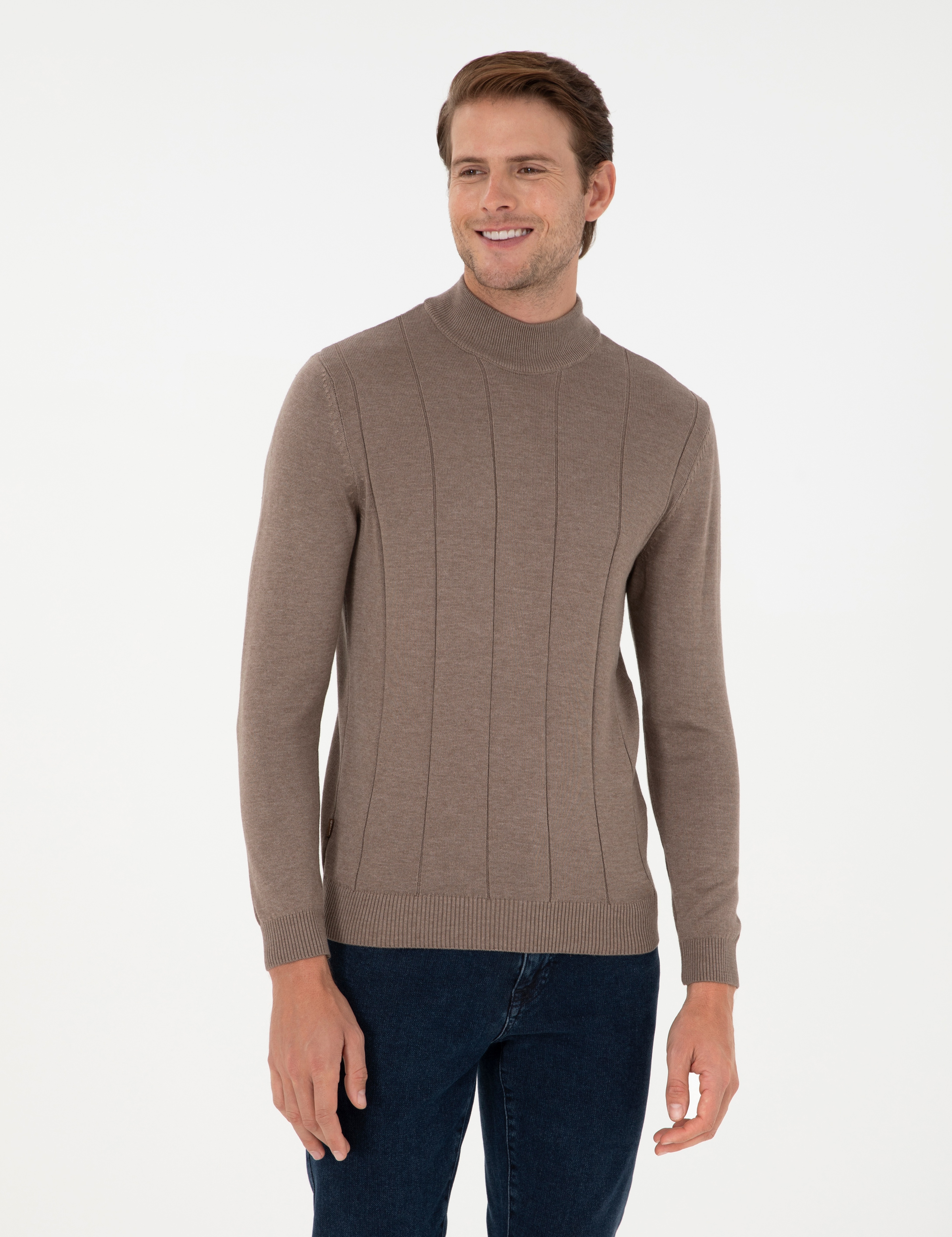 Vizon Melanj Slim Fit Yarım Balıkçı Yaka Triko Kazak