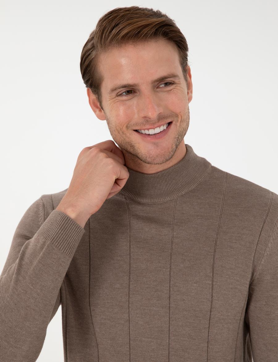 Vizon Melanj Slim Fit Yarım Balıkçı Yaka Triko Kazak