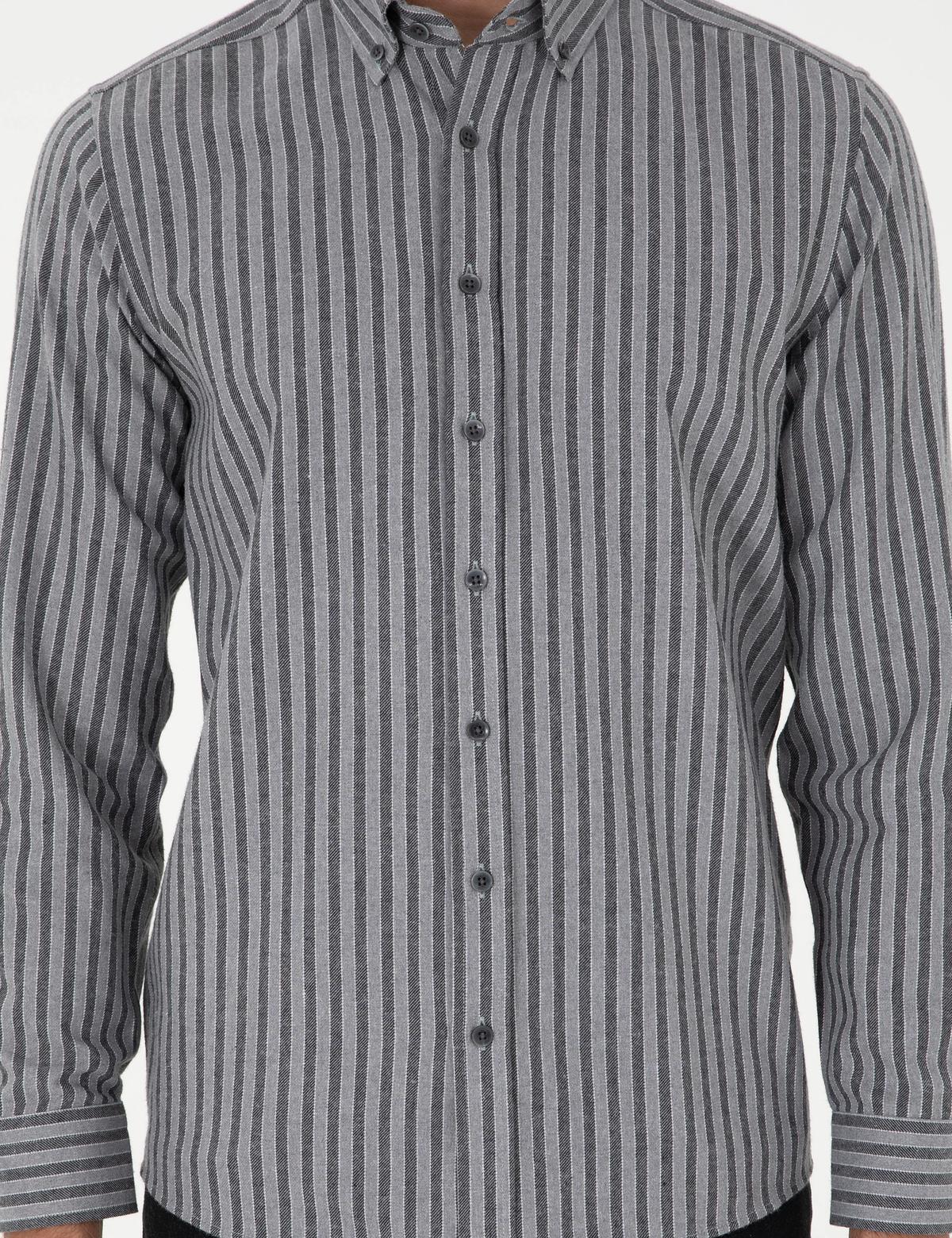 Gri Çizgili Regular Fit Gömlek - 50298598006