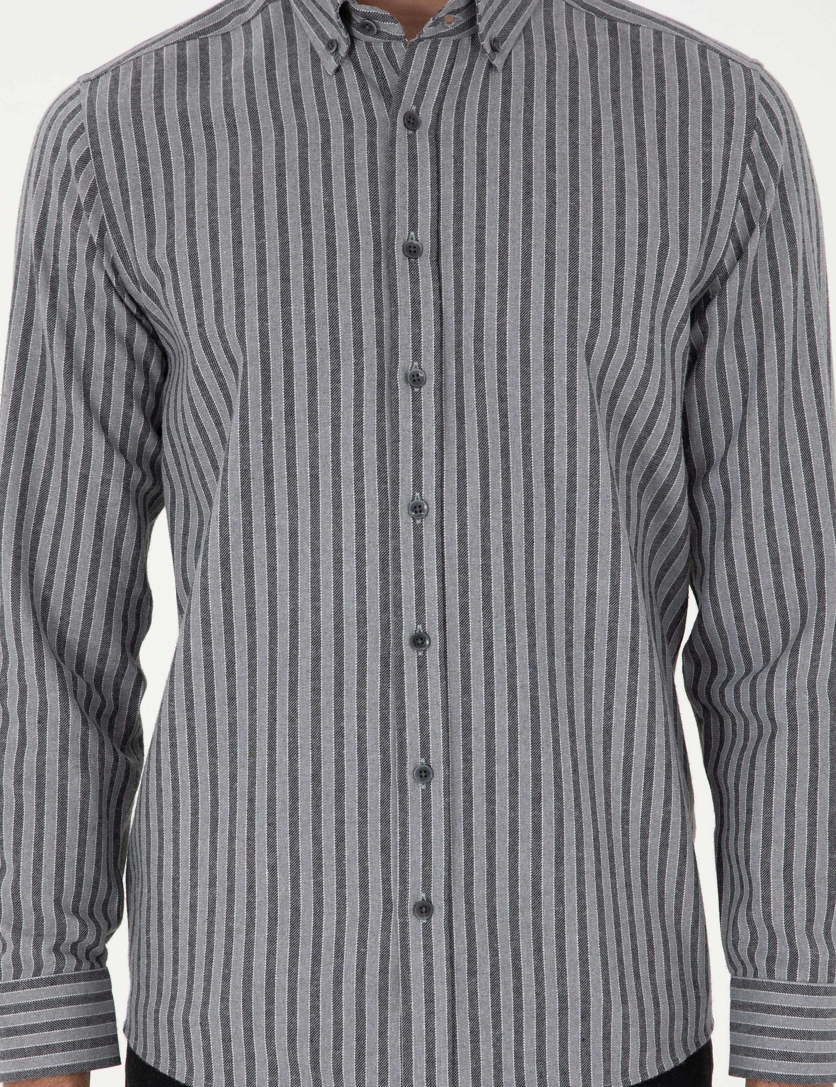 Gri Çizgili Regular Fit Gömlek