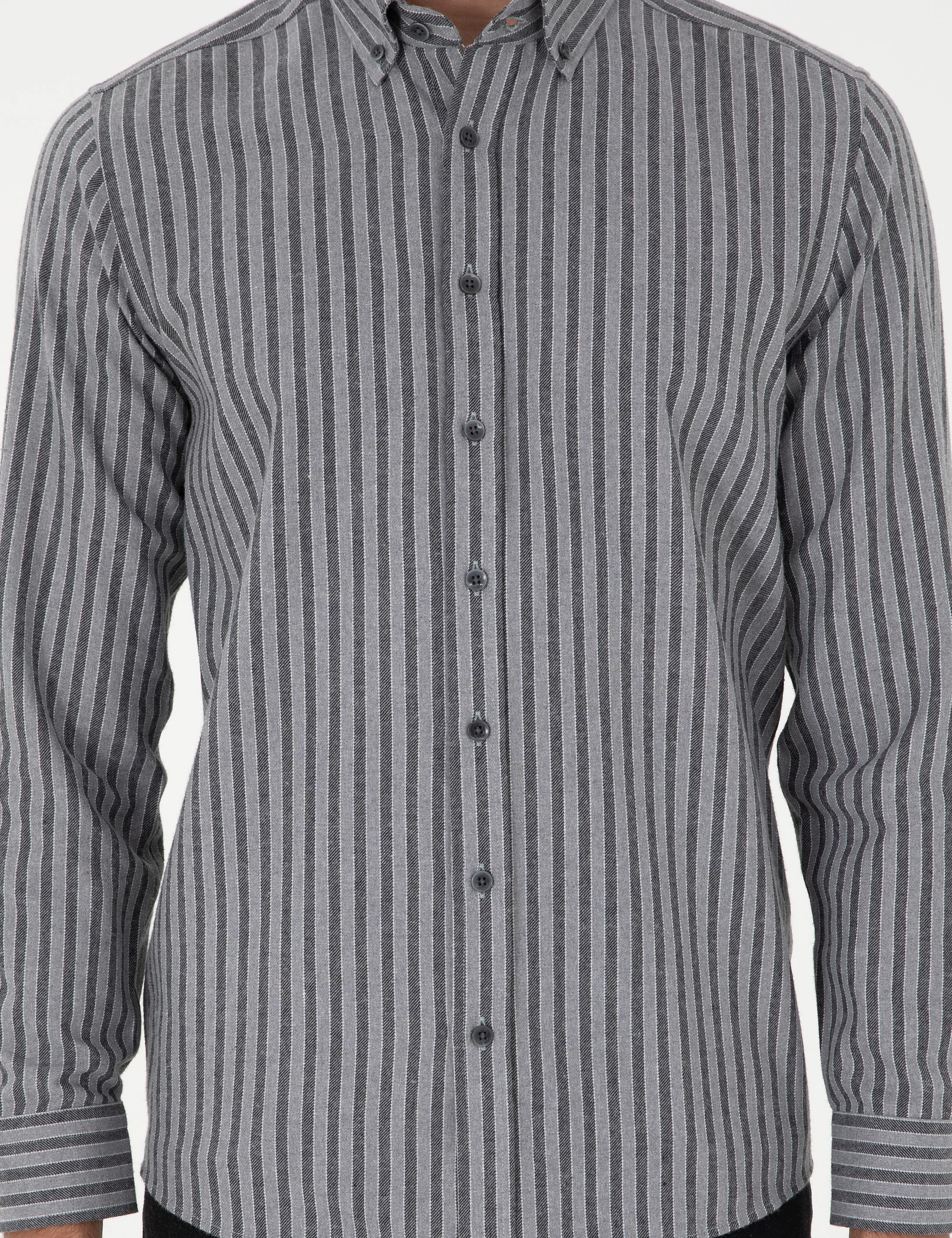 Gri Çizgili Regular Fit Gömlek