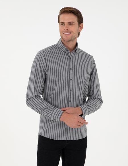 Gri Çizgili Regular Fit Gömlek - 50298598006