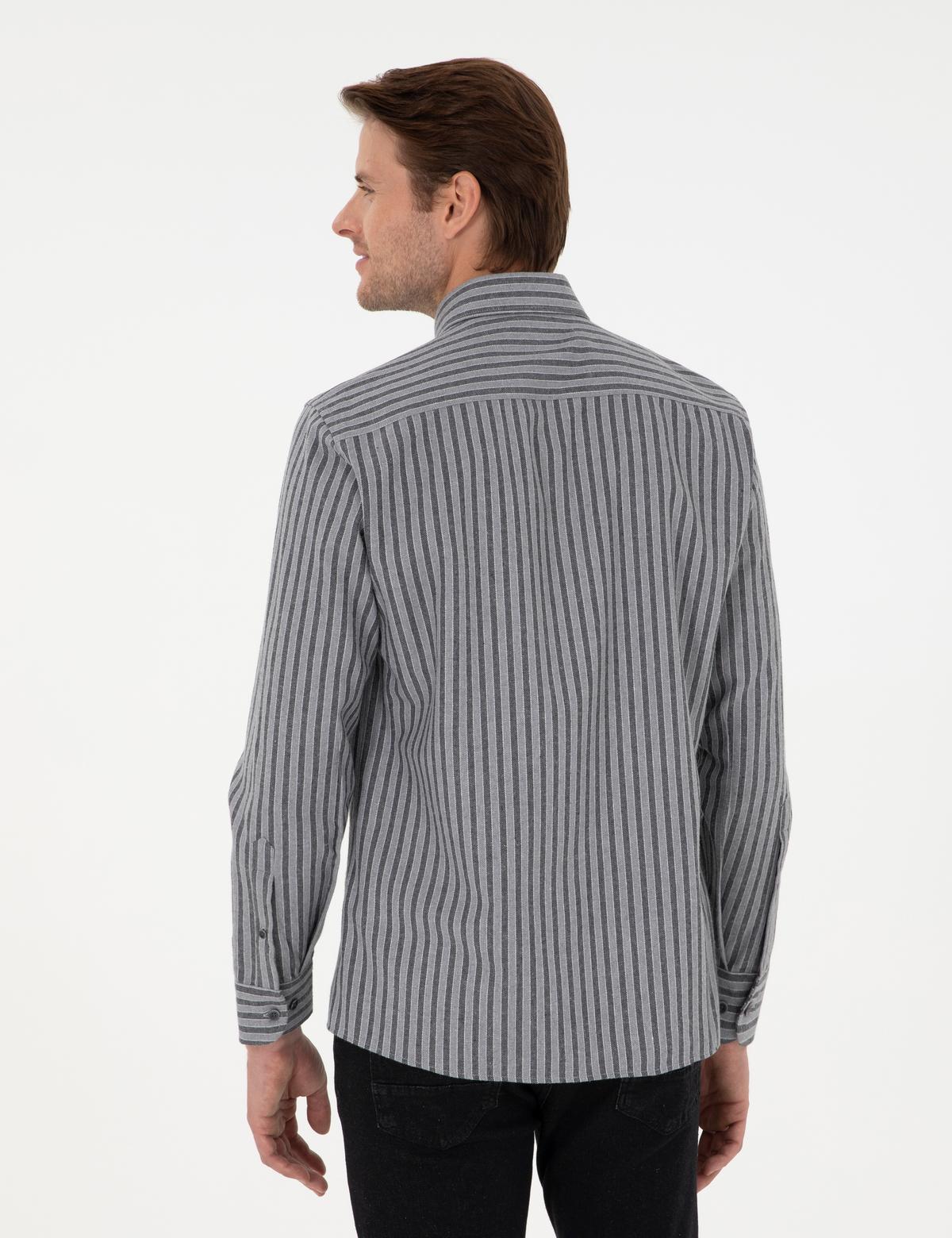 Gri Çizgili Regular Fit Gömlek - 50298598006