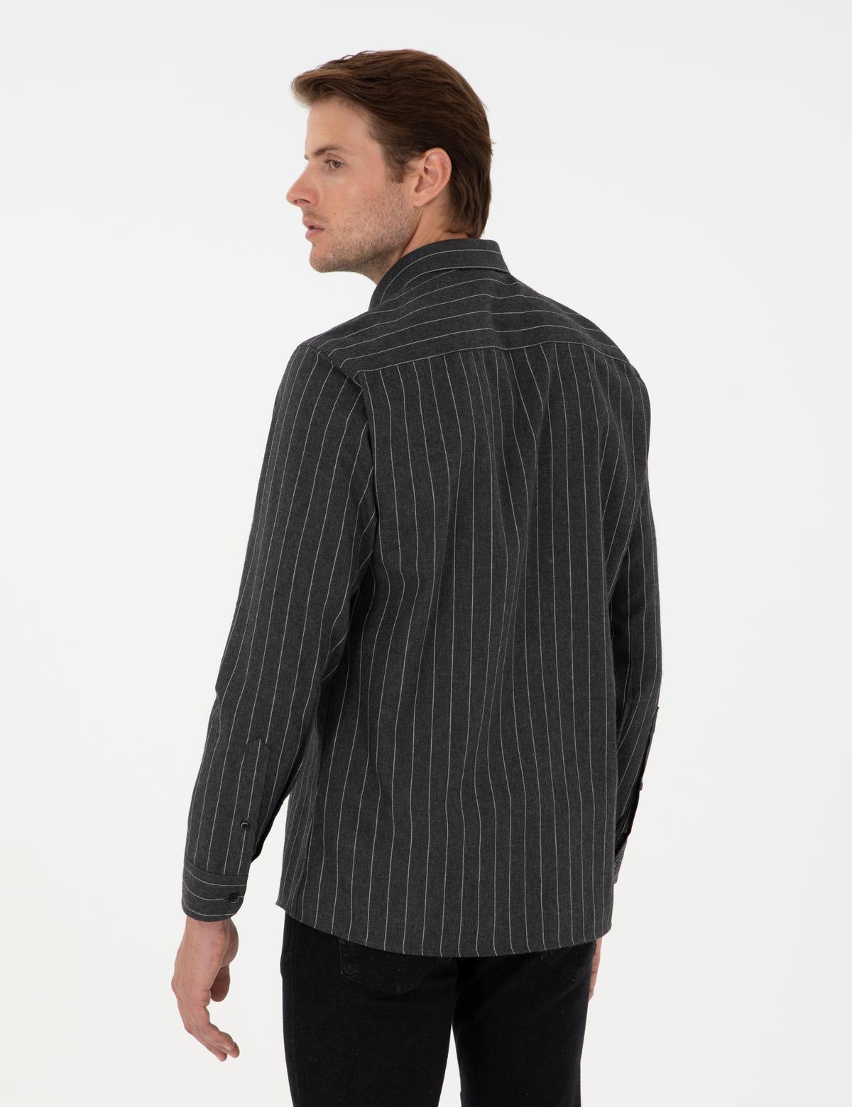 Antrasit Regular Fit Çizgili Uzun Kollu Gömlek - 50298882005