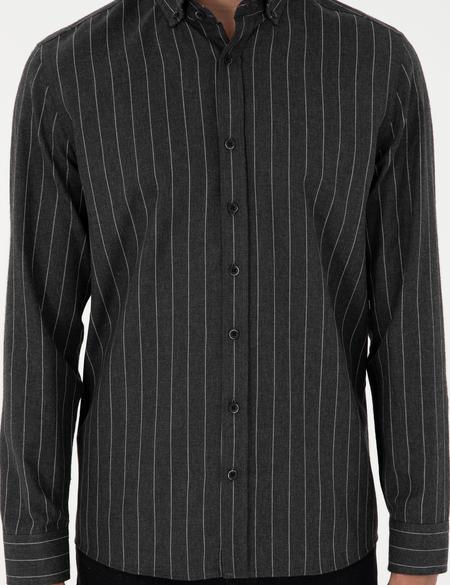 Antrasit Regular Fit Çizgili Uzun Kollu Gömlek - 50298882005
