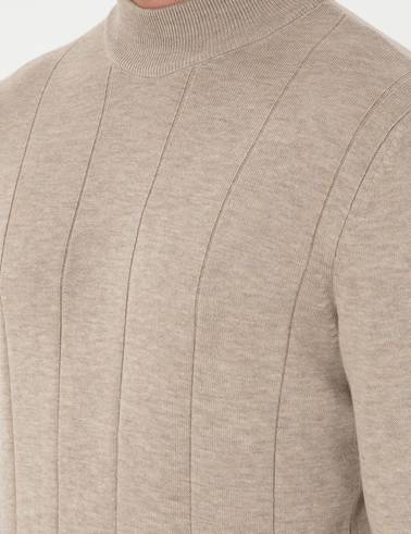Kum Melanj Slim Fit Yarım Balıkçı Yaka Triko Kazak
