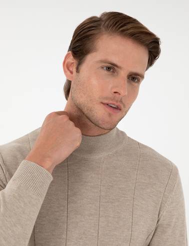 Kum Melanj Slim Fit Yarım Balıkçı Yaka Triko Kazak