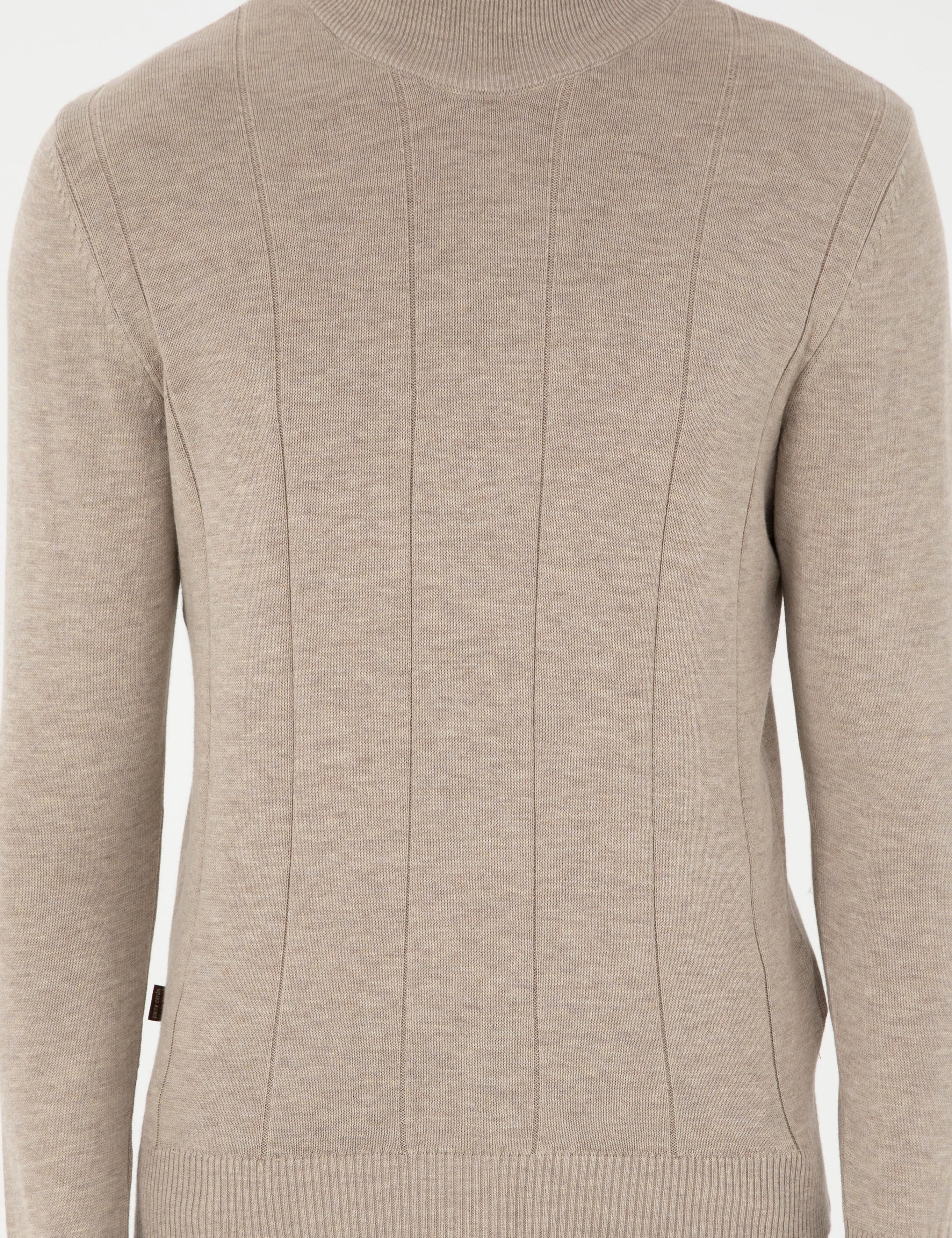 Kum Melanj Slim Fit Yarım Balıkçı Yaka Triko Kazak