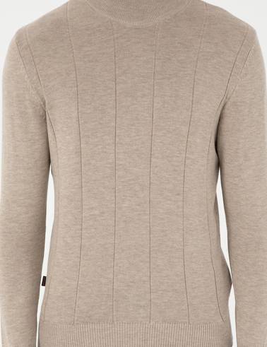 Kum Melanj Slim Fit Yarım Balıkçı Yaka Triko Kazak