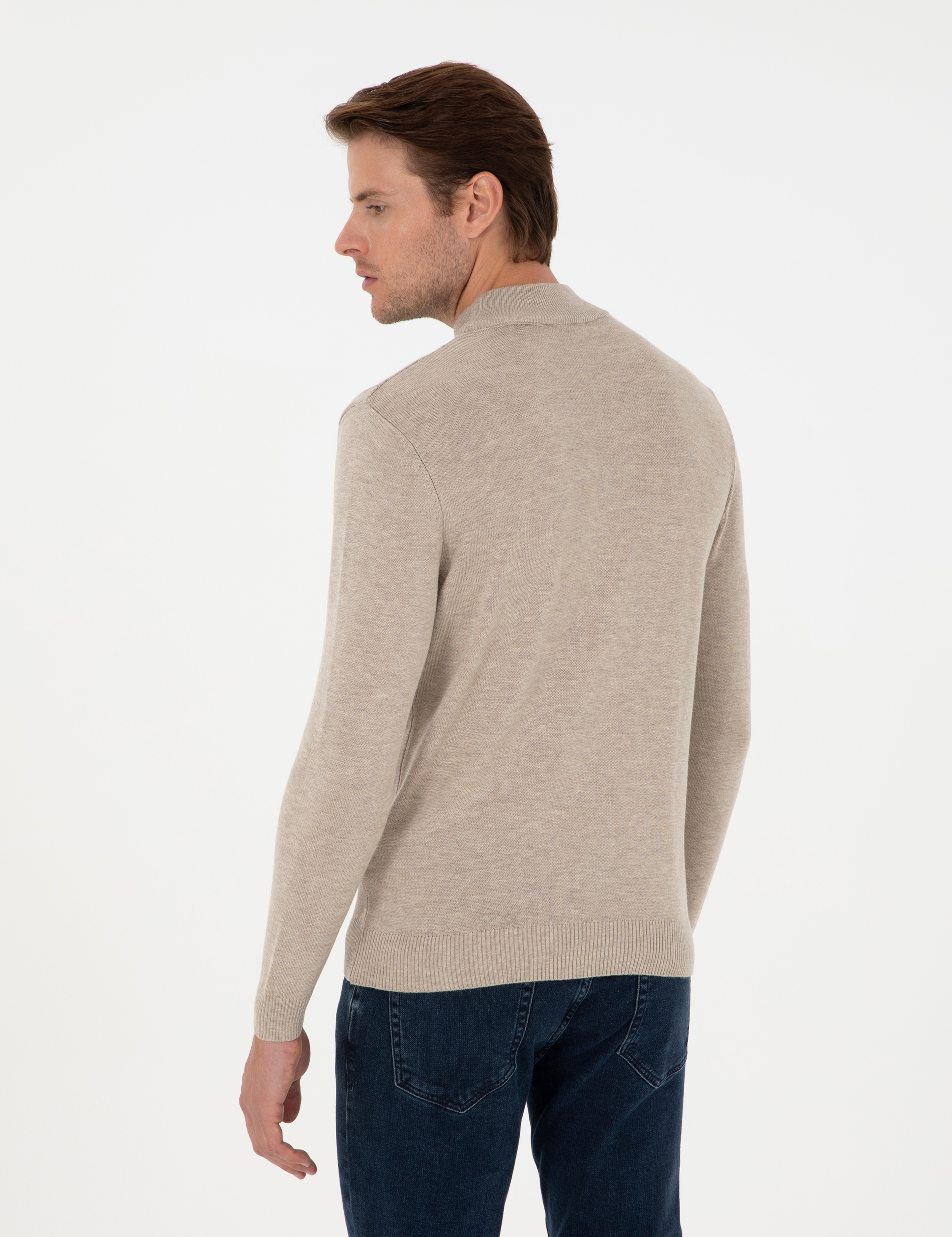 Kum Melanj Slim Fit Yarım Balıkçı Yaka Triko Kazak - Image 5
