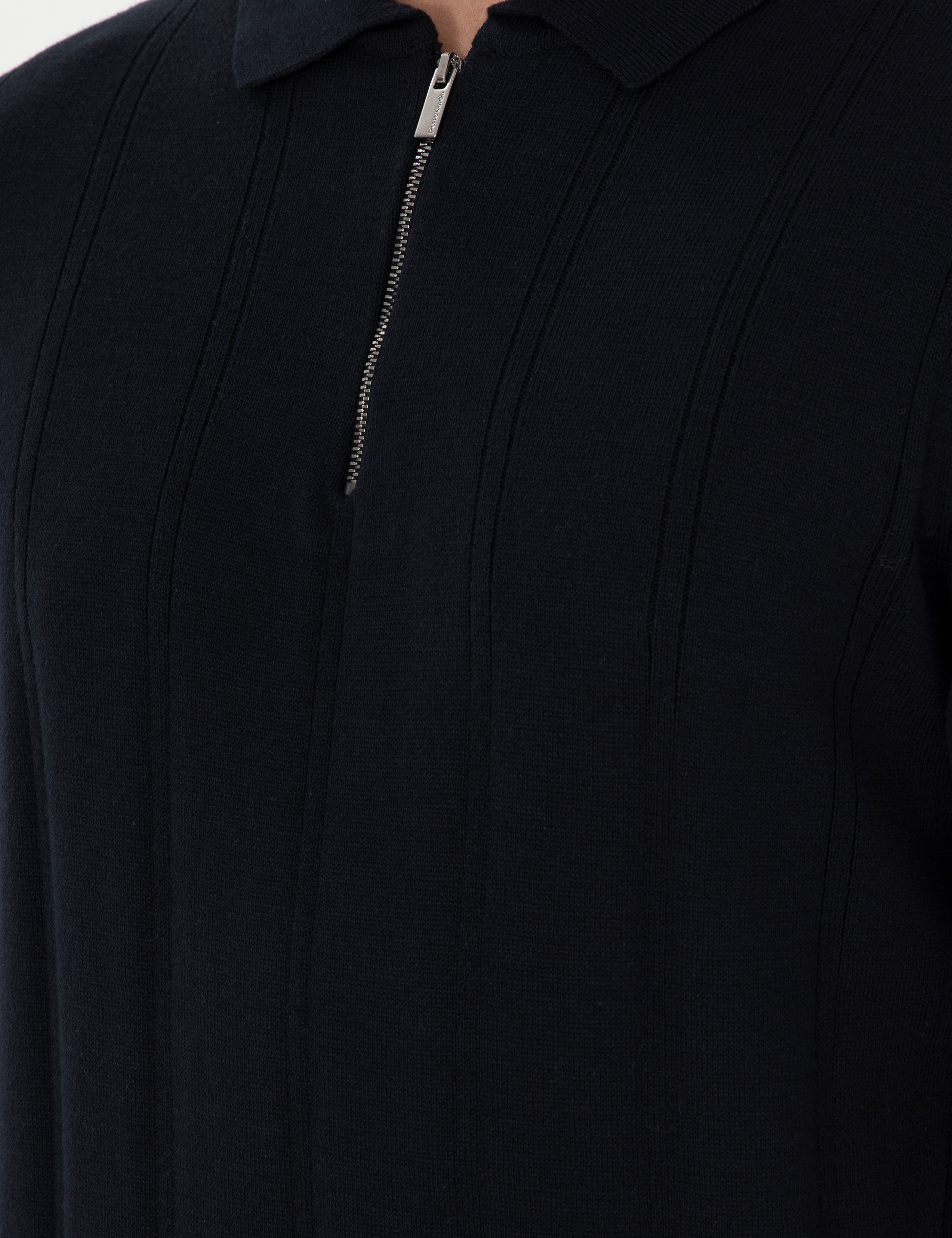 Lacivert Slim Fit Fermuarlı Polo Yaka Triko Kazak - Image 7