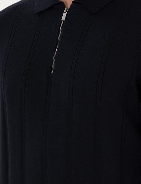 Lacivert Slim Fit Fermuarlı Polo Yaka Triko Kazak - 50300505019