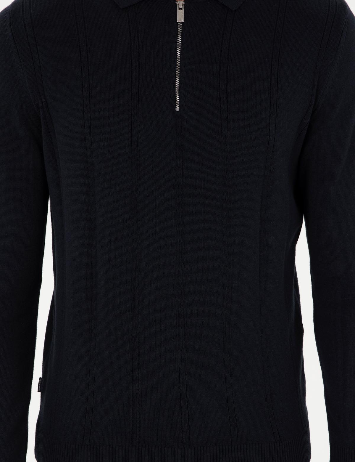 Lacivert Slim Fit Fermuarlı Polo Yaka Triko Kazak - 50300505019