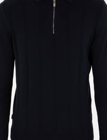 Lacivert Slim Fit Fermuarlı Polo Yaka Triko Kazak