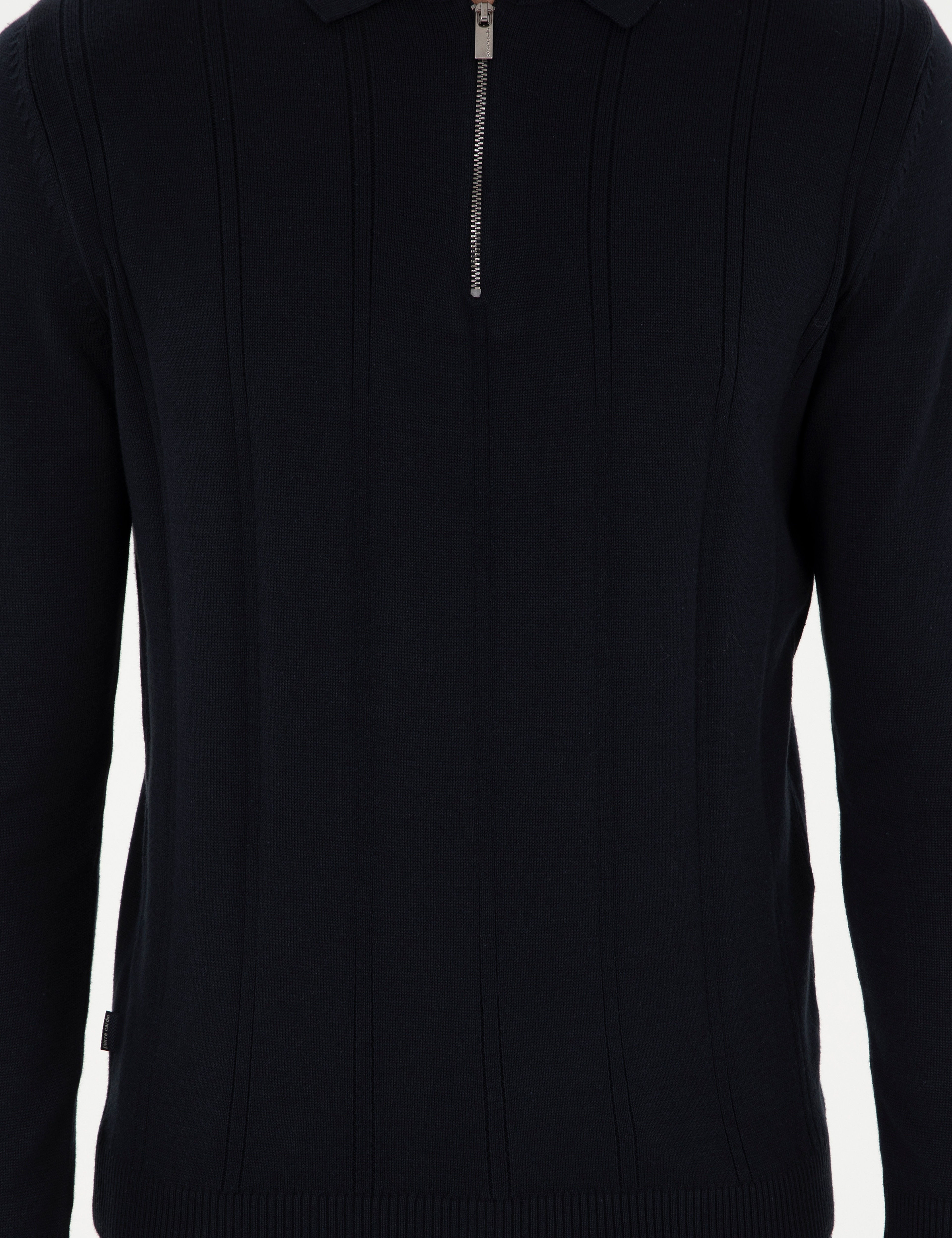 Lacivert Slim Fit Fermuarlı Polo Yaka Triko Kazak - Image 6