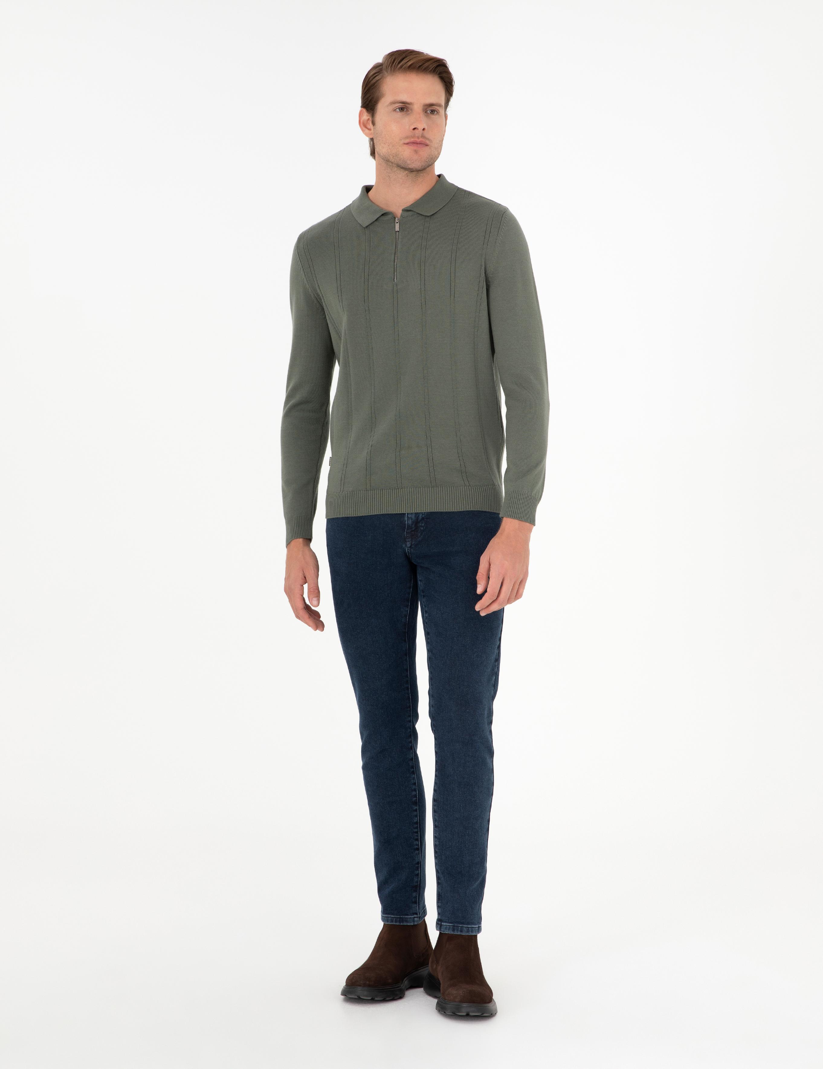 Duman Slim Fit Fermuarlı Polo Yaka Triko Kazak