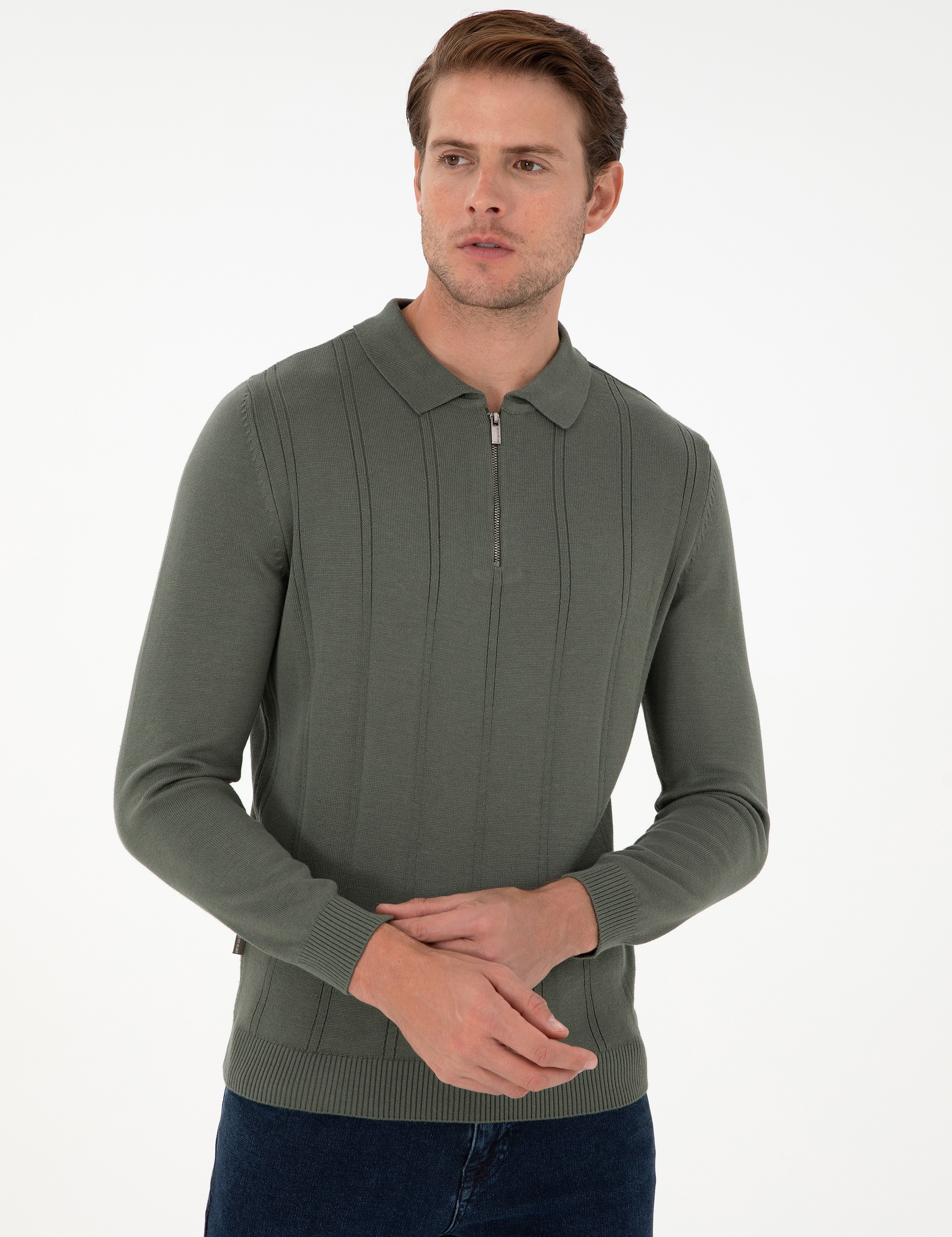 Duman Slim Fit Fermuarlı Polo Yaka Triko Kazak - Image 3