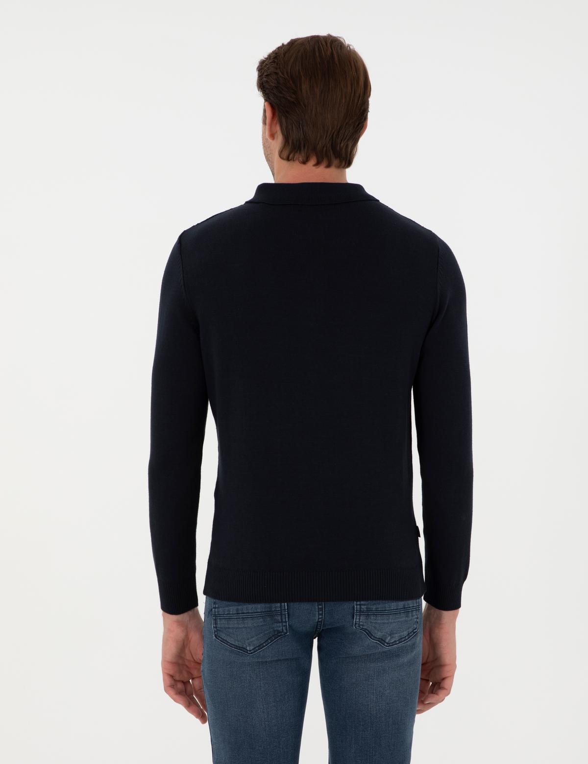 Lacivert Slim Fit Fermuarlı Polo Yaka Triko Kazak - 50300505019