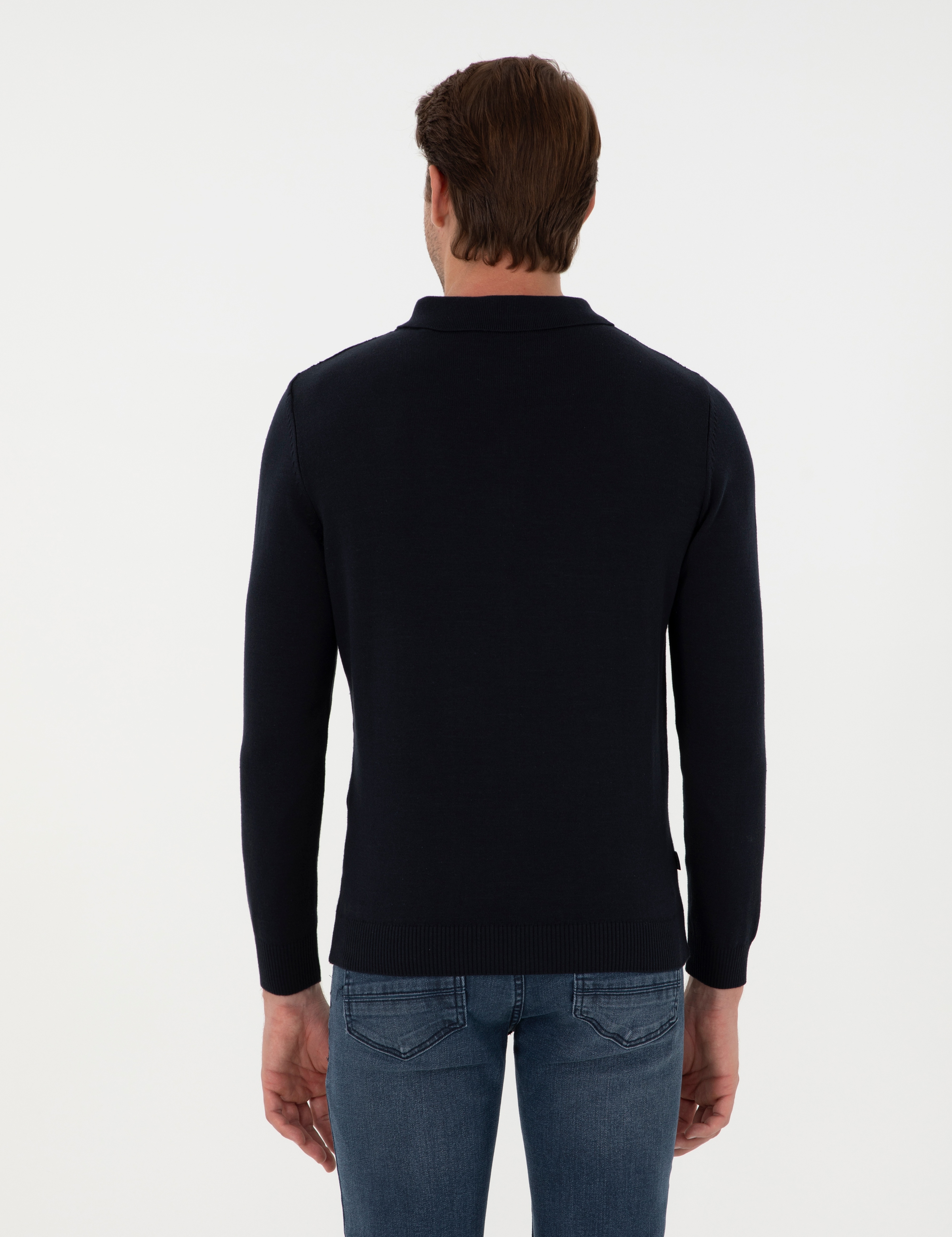 Lacivert Slim Fit Fermuarlı Polo Yaka Triko Kazak - Image 5