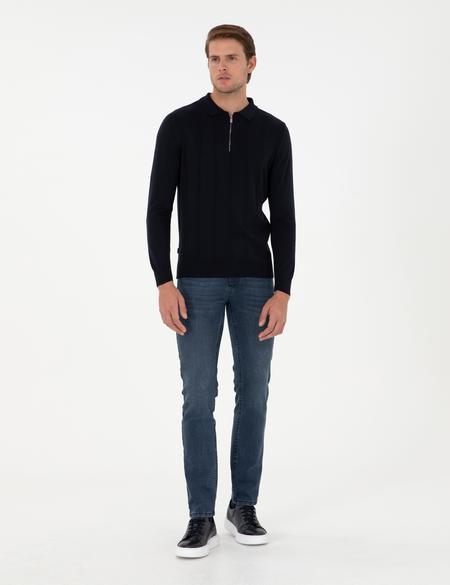 Lacivert Slim Fit Fermuarlı Polo Yaka Triko Kazak - 50300505019