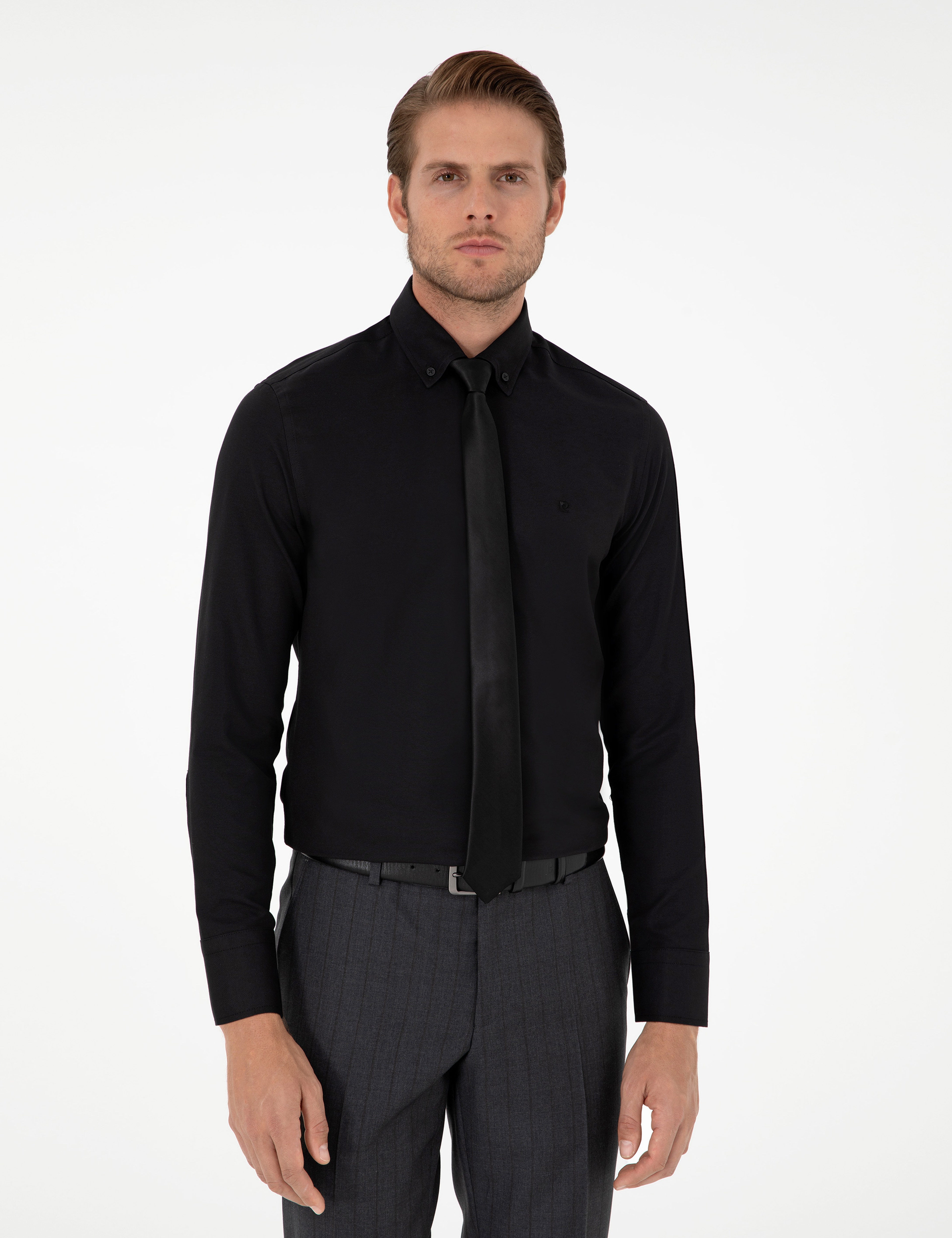 Siyah Slim Fit Uzun Kollu Gömlek - Image 3