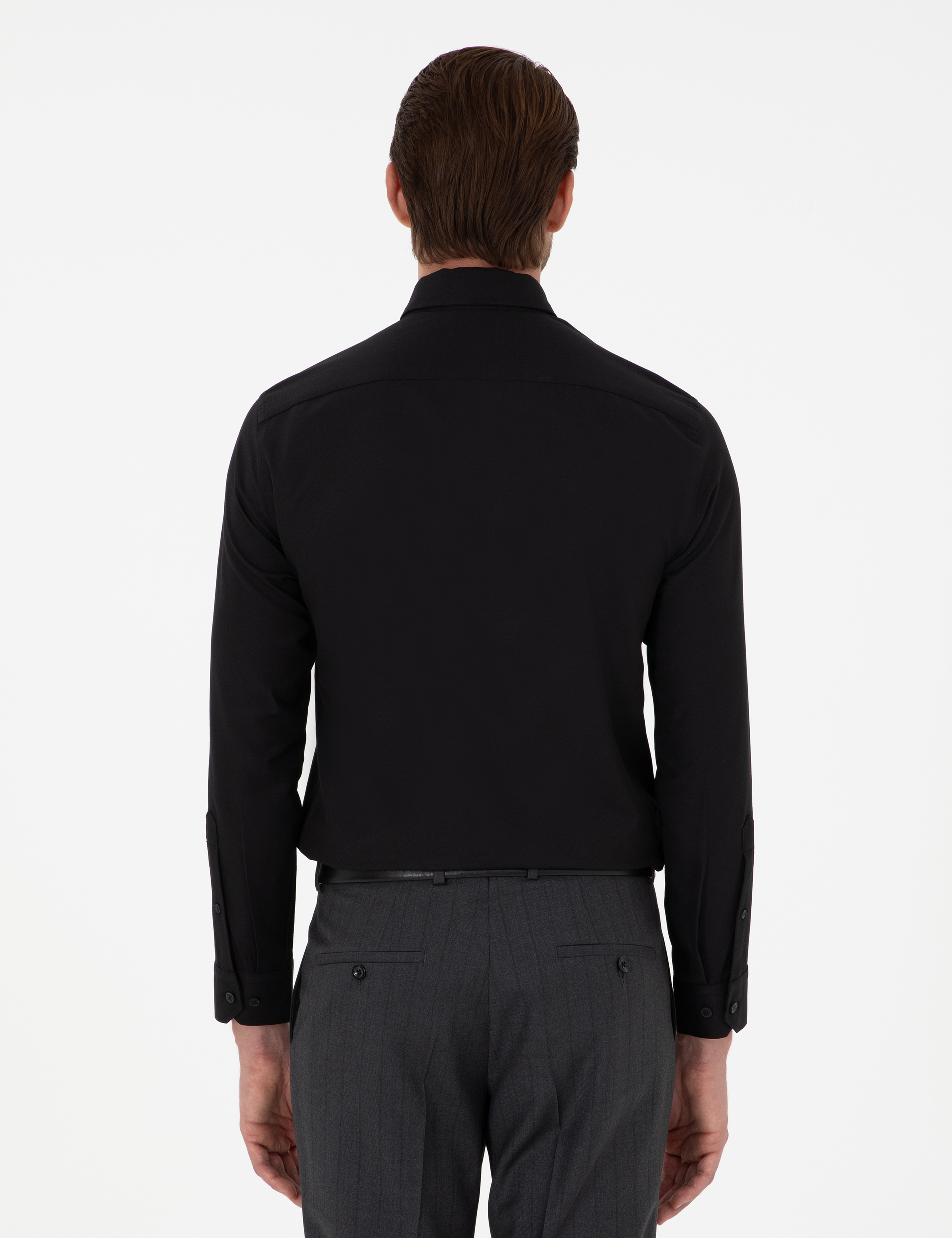 Siyah Slim Fit Uzun Kollu Gömlek - Image 5