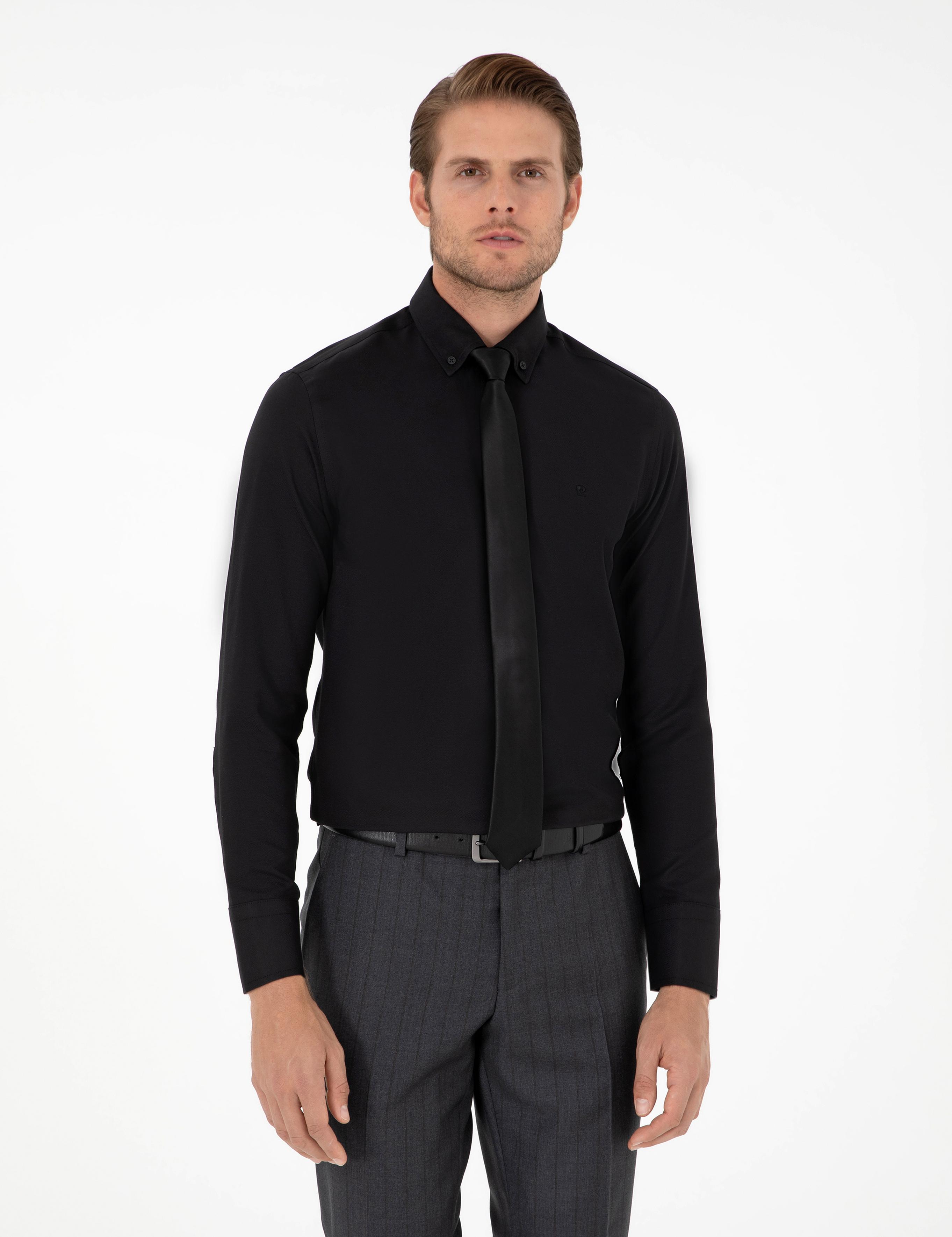 Siyah Slim Fit Uzun Kollu Gömlek