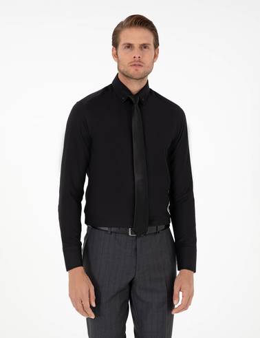 Siyah Slim Fit Uzun Kollu Gömlek