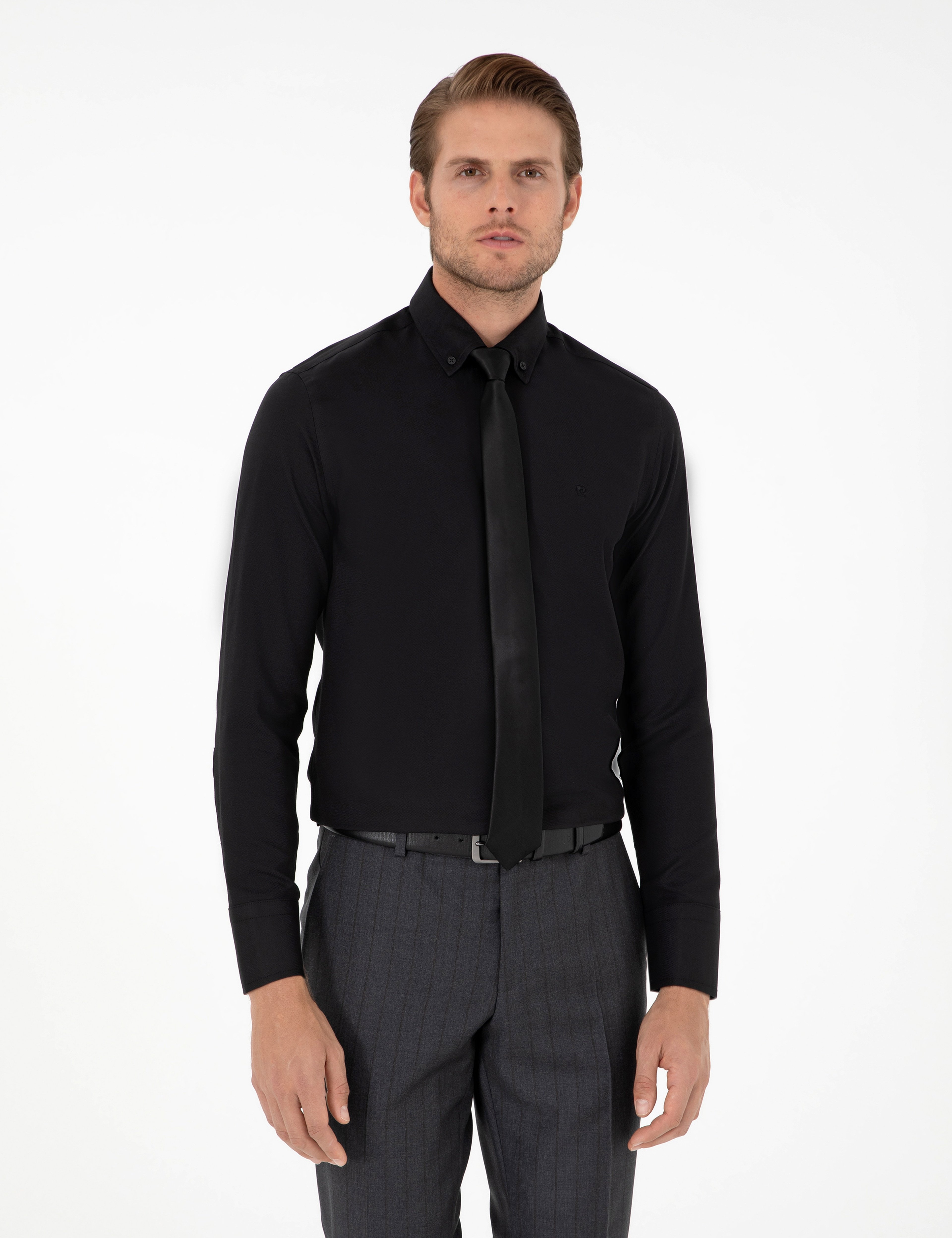 Siyah Slim Fit Uzun Kollu Gömlek - Image 1